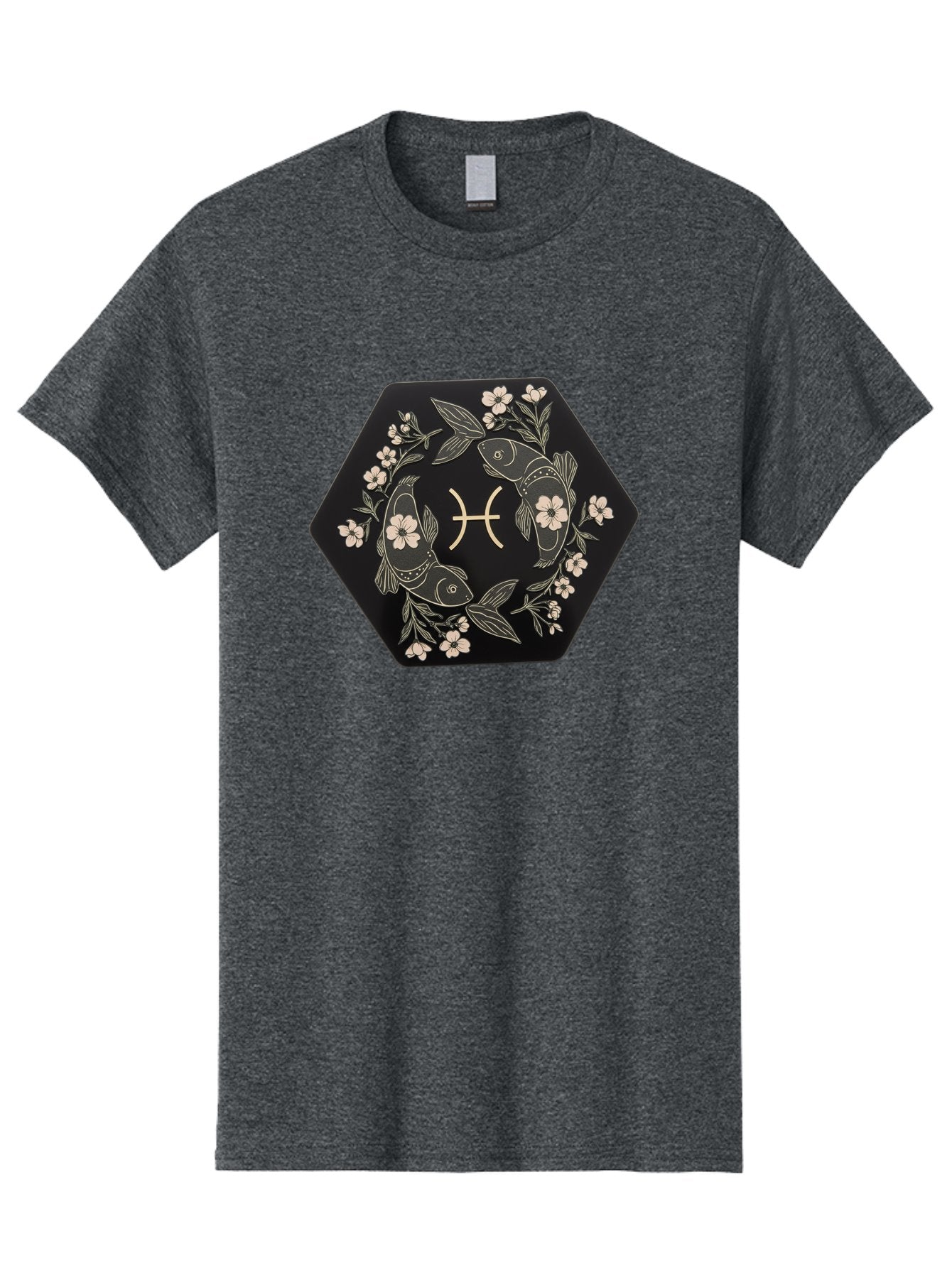 Pisces-Zodiac-Symbol Men'S Graphic Tee, 100% Cotton, Comfortable Casual Summer Wear, Machine Washable, Pisces Zodiac Symbol, Fish Illustration, Floral Wreath, Astrology Sign, Horoscope, Mystical Design, Esoteric Art, Spiritual Symbolism, Bae240 13