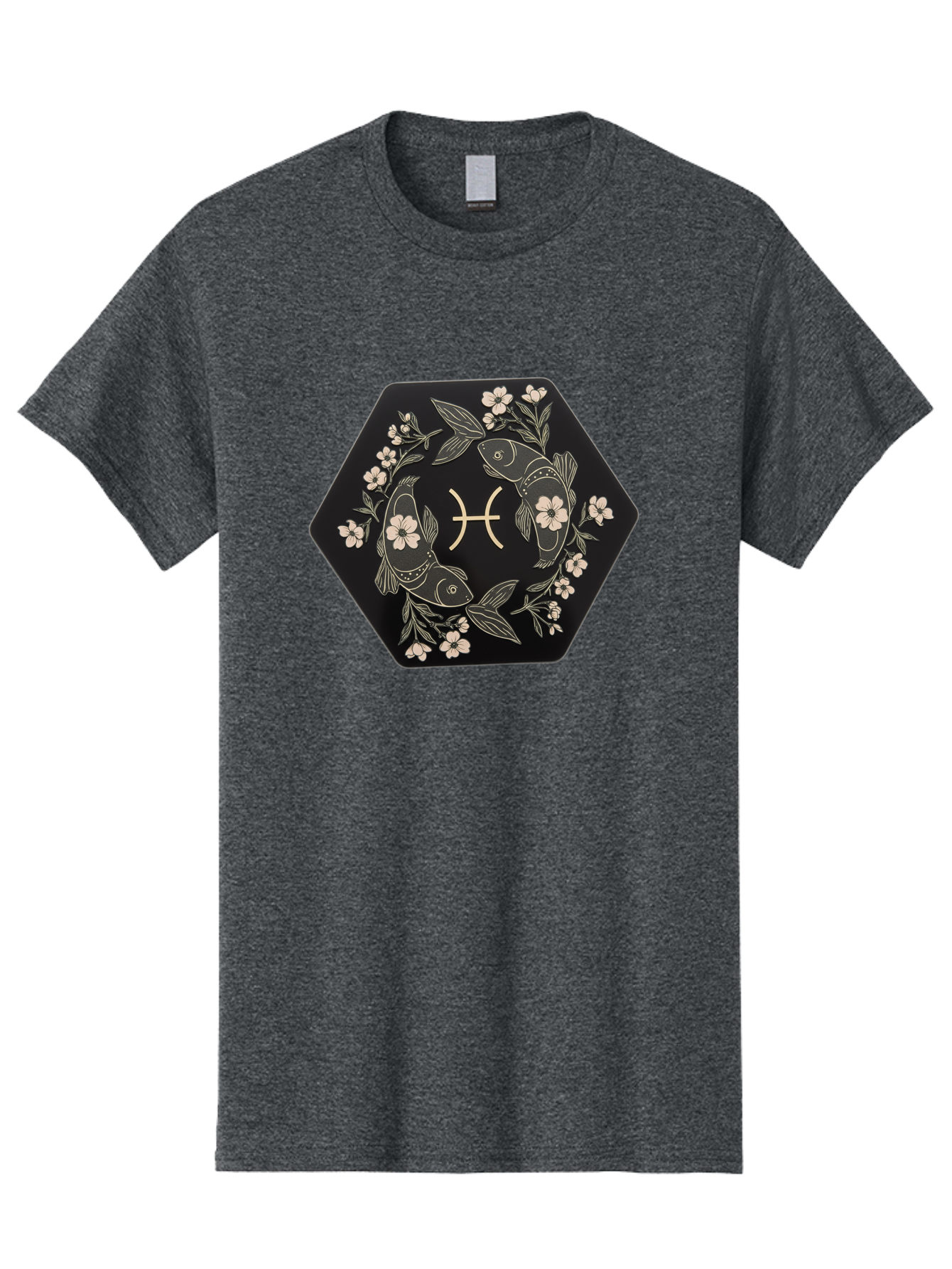 Pisces-Zodiac-Symbol Men'S Graphic Tee, 100% Cotton, Comfortable Casual Summer Wear, Machine Washable, Pisces Zodiac Symbol, Fish Illustration, Floral Wreath, Astrology Sign, Horoscope, Mystical Design, Esoteric Art, Spiritual Symbolism, Bae240 15