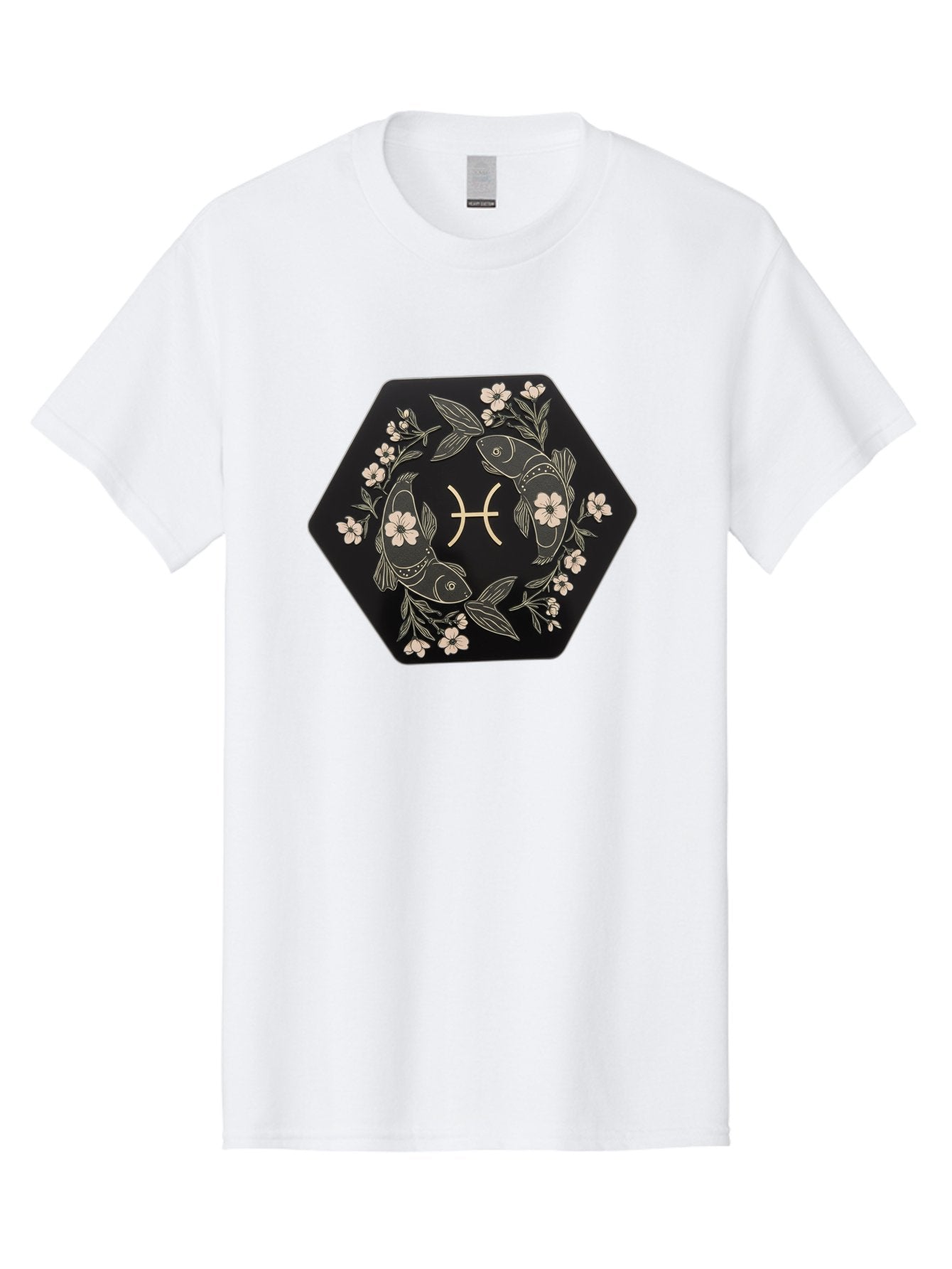 Pisces-Zodiac-Symbol Men'S Graphic Tee, 100% Cotton, Comfortable Casual Summer Wear, Machine Washable, Pisces Zodiac Symbol, Fish Illustration, Floral Wreath, Astrology Sign, Horoscope, Mystical Design, Esoteric Art, Spiritual Symbolism, Bae240 11