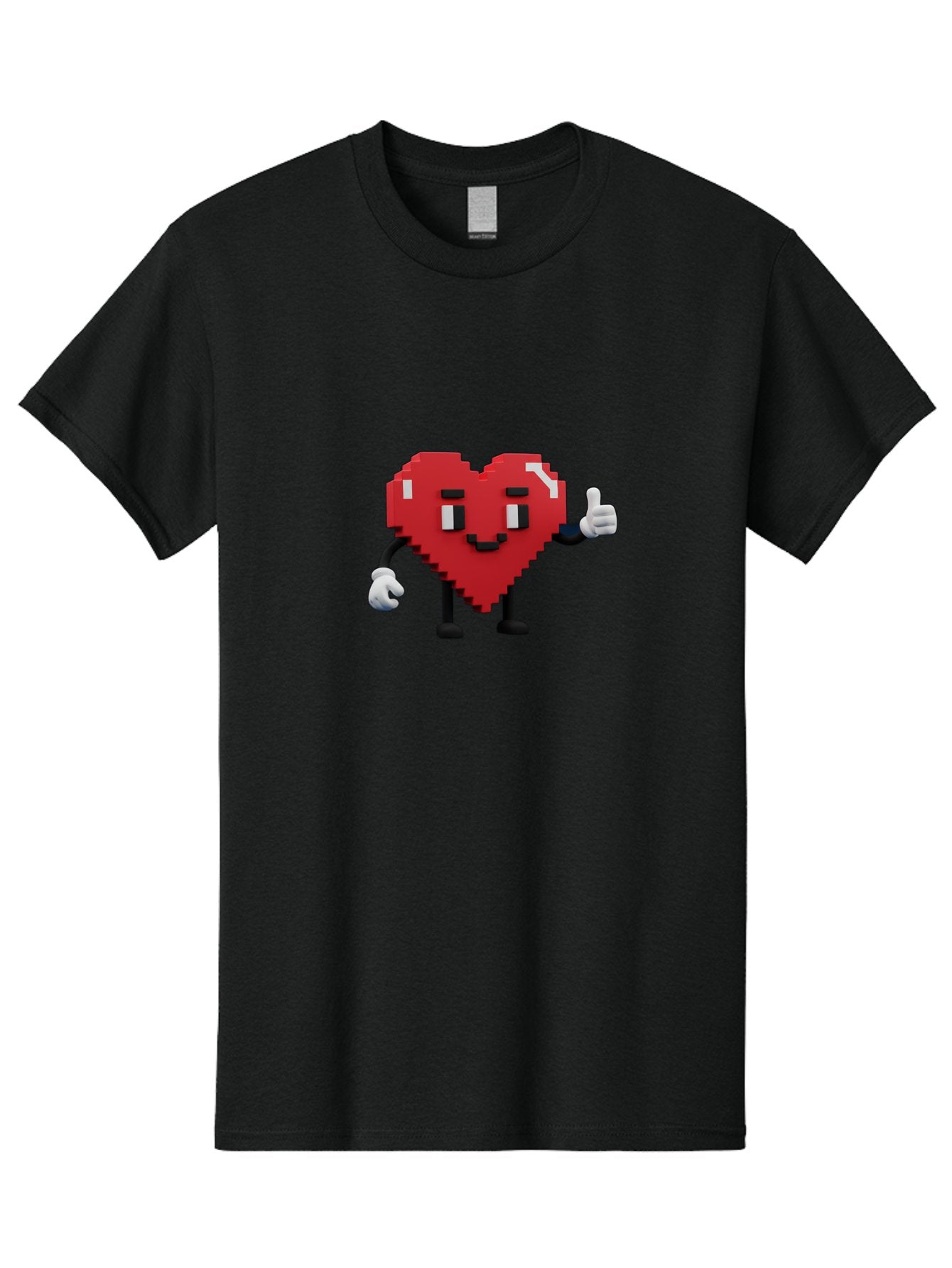 Pixel-Heart Men'S Graphic Tee, 100% Cotton, Comfortable Casual Summer Wear, Machine Washable, Red Heart Character, Pixel Art Style, Thumbs Up Gesture, Friendly Expression, Cute Design, Gaming-Inspired, Digital Illustration, Love Symbol Bae241 9