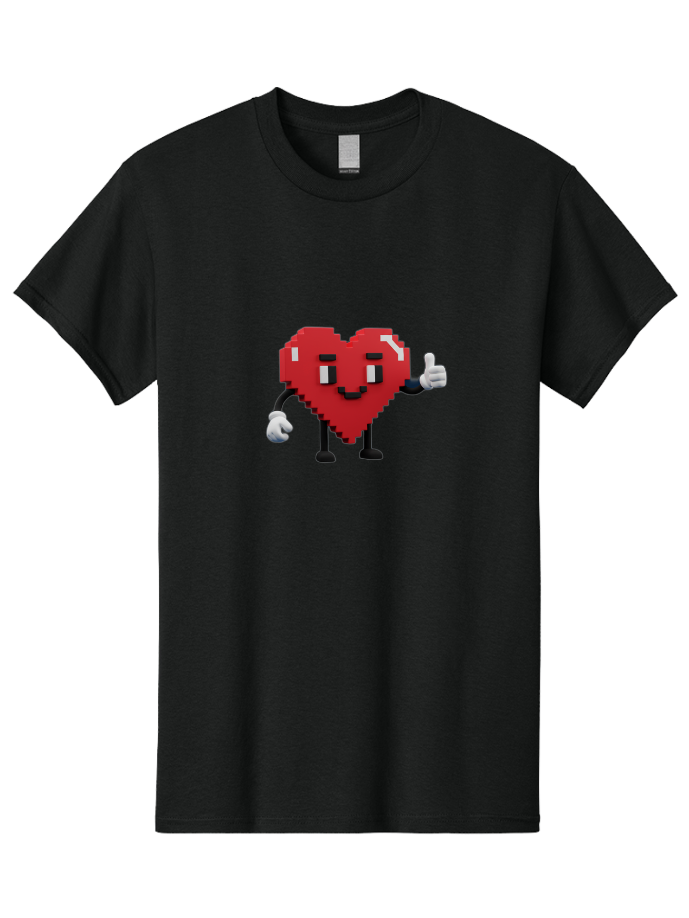 Pixel-Heart Men'S Graphic Tee, 100% Cotton, Comfortable Casual Summer Wear, Machine Washable, Red Heart Character, Pixel Art Style, Thumbs Up Gesture, Friendly Expression, Cute Design, Gaming-Inspired, Digital Illustration, Love Symbol Bae241 5