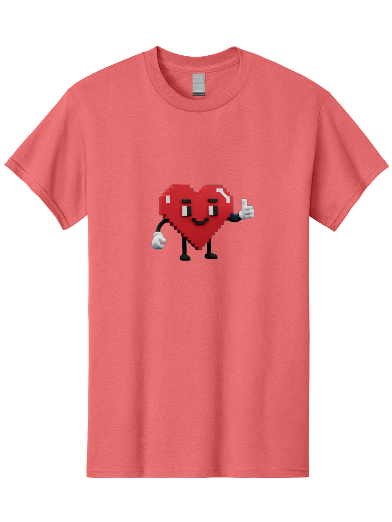 Pixel-Heart Men'S Graphic Tee, 100% Cotton, Comfortable Casual Summer Wear, Machine Washable, Red Heart Character, Pixel Art Style, Thumbs Up Gesture, Friendly Expression, Cute Design, Gaming-Inspired, Digital Illustration, Love Symbol Bae241 3