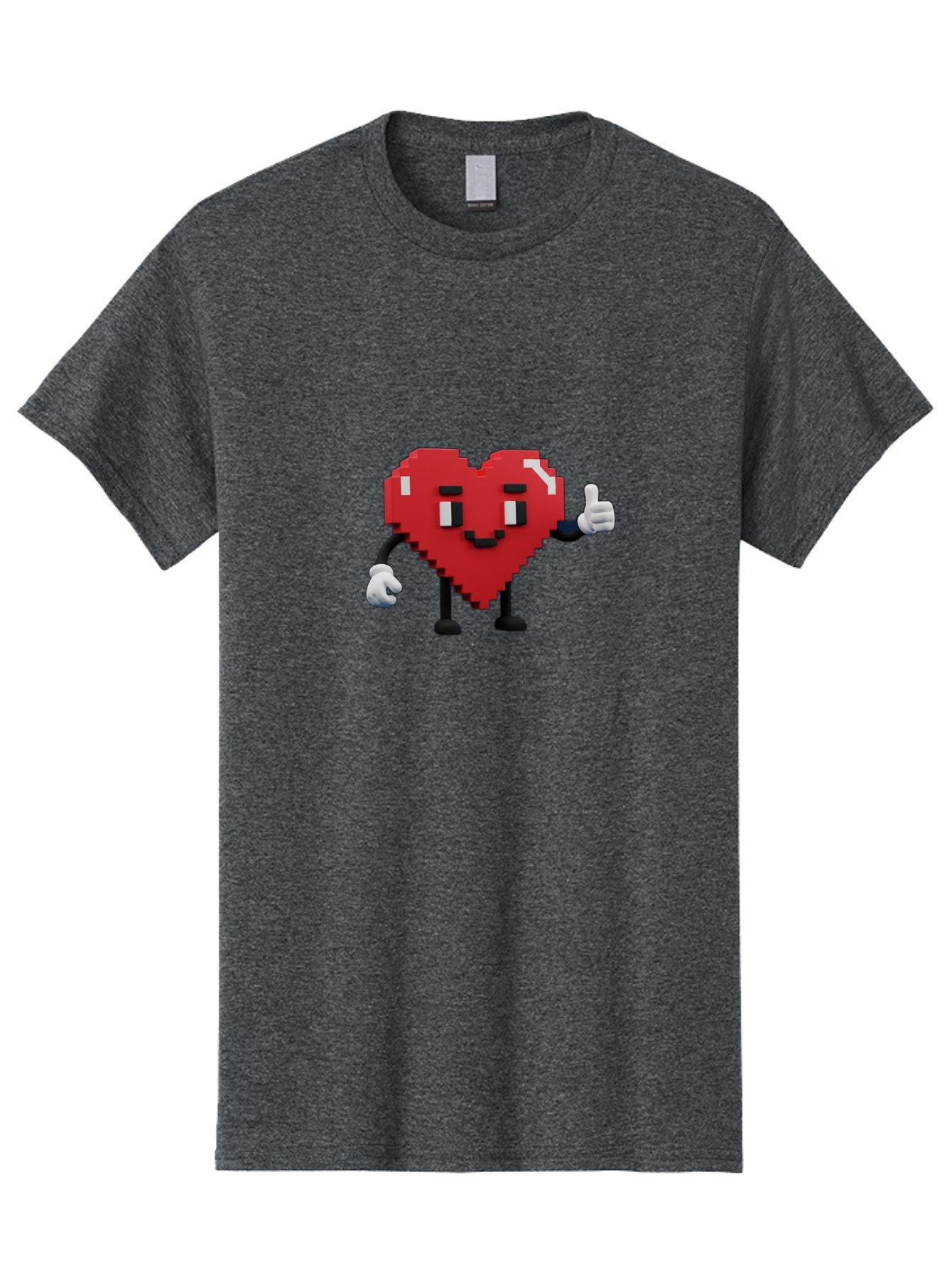 Pixel-Heart Men'S Graphic Tee, 100% Cotton, Comfortable Casual Summer Wear, Machine Washable, Red Heart Character, Pixel Art Style, Thumbs Up Gesture, Friendly Expression, Cute Design, Gaming-Inspired, Digital Illustration, Love Symbol Bae241 6