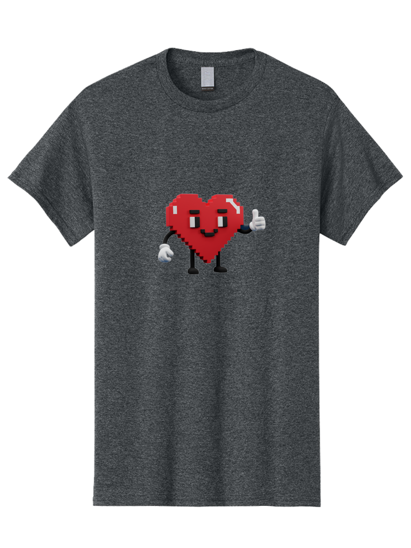 Pixel-Heart Men'S Graphic Tee, 100% Cotton, Comfortable Casual Summer Wear, Machine Washable, Red Heart Character, Pixel Art Style, Thumbs Up Gesture, Friendly Expression, Cute Design, Gaming-Inspired, Digital Illustration, Love Symbol Bae241 7