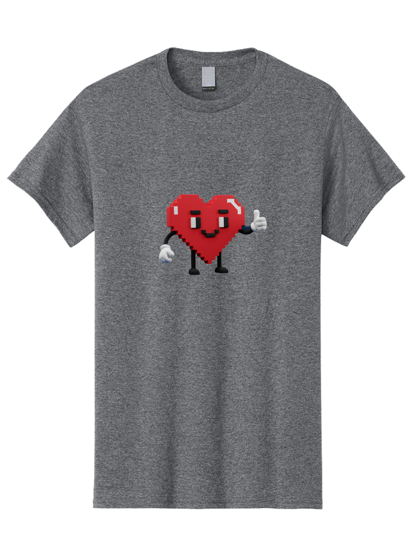 Pixel-Heart Men'S Graphic Tee, 100% Cotton, Comfortable Casual Summer Wear, Machine Washable, Red Heart Character, Pixel Art Style, Thumbs Up Gesture, Friendly Expression, Cute Design, Gaming-Inspired, Digital Illustration, Love Symbol Bae241 11