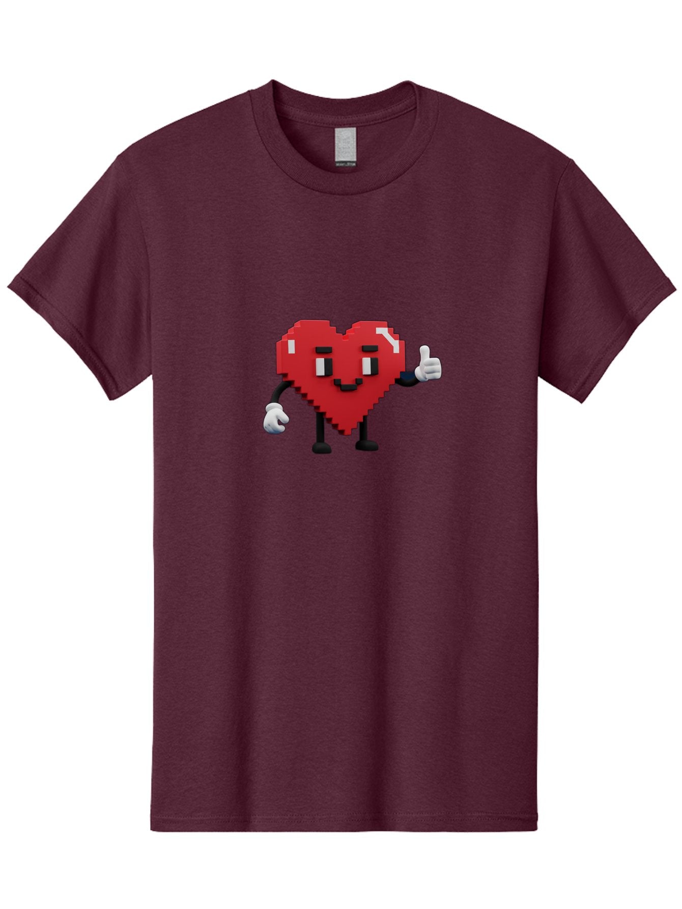 Pixel-Heart Men'S Graphic Tee, 100% Cotton, Comfortable Casual Summer Wear, Machine Washable, Red Heart Character, Pixel Art Style, Thumbs Up Gesture, Friendly Expression, Cute Design, Gaming-Inspired, Digital Illustration, Love Symbol Bae241 8