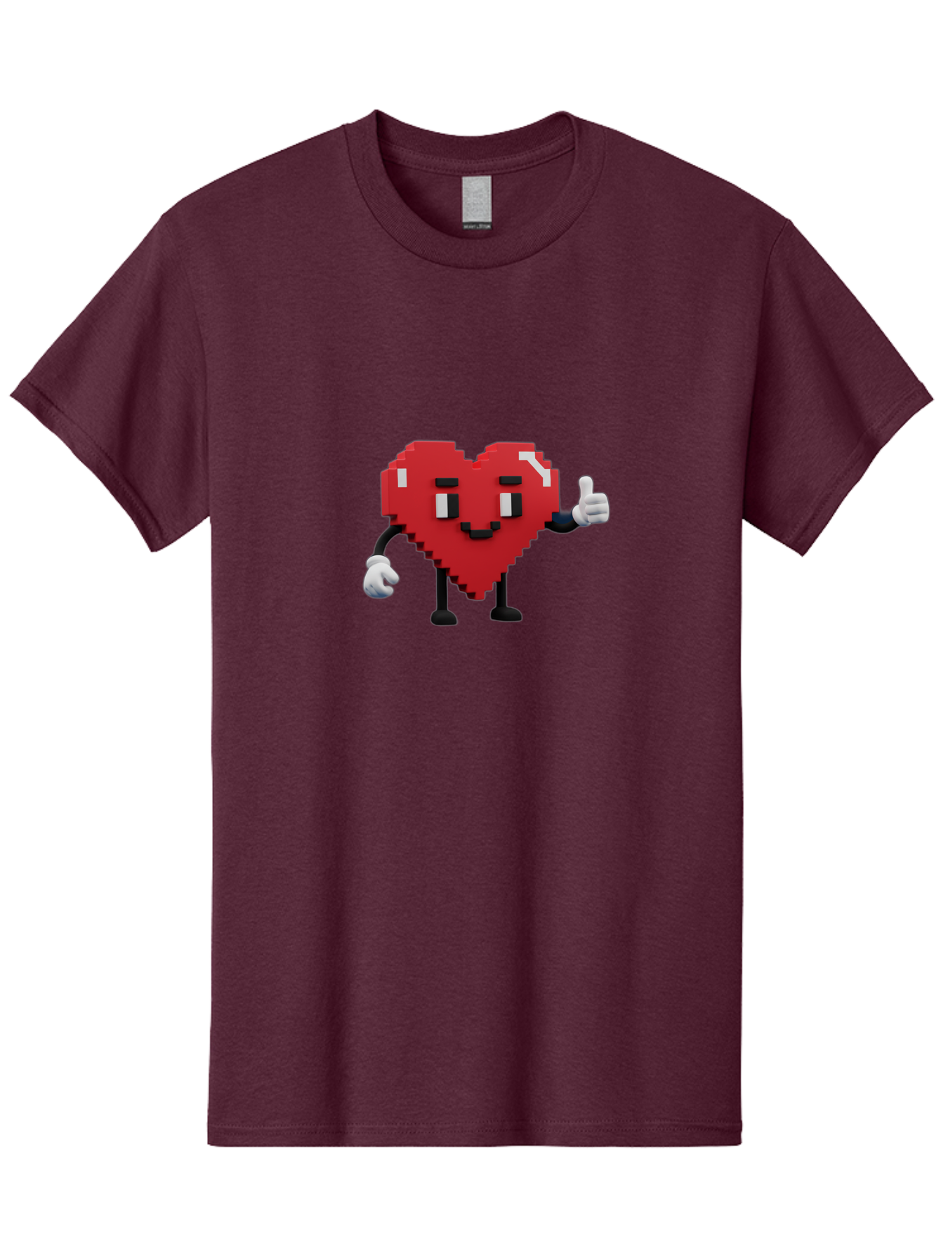 Pixel-Heart Men'S Graphic Tee, 100% Cotton, Comfortable Casual Summer Wear, Machine Washable, Red Heart Character, Pixel Art Style, Thumbs Up Gesture, Friendly Expression, Cute Design, Gaming-Inspired, Digital Illustration, Love Symbol Bae241 6