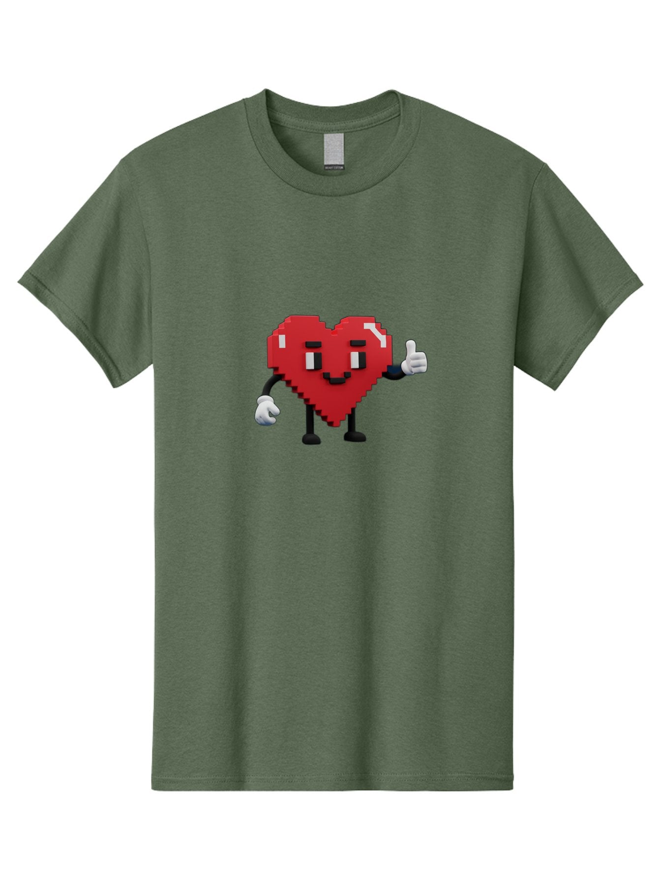 Pixel-Heart Men'S Graphic Tee, 100% Cotton, Comfortable Casual Summer Wear, Machine Washable, Red Heart Character, Pixel Art Style, Thumbs Up Gesture, Friendly Expression, Cute Design, Gaming-Inspired, Digital Illustration, Love Symbol Bae241 3