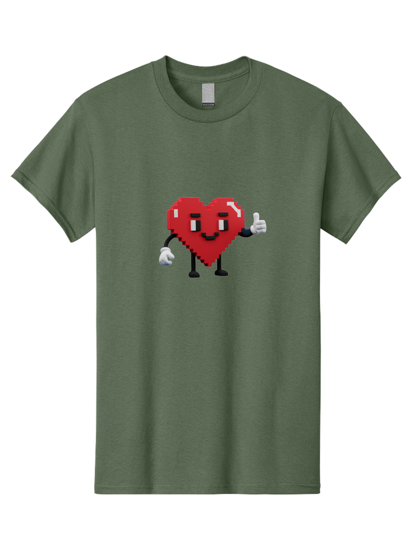 Pixel-Heart Men'S Graphic Tee, 100% Cotton, Comfortable Casual Summer Wear, Machine Washable, Red Heart Character, Pixel Art Style, Thumbs Up Gesture, Friendly Expression, Cute Design, Gaming-Inspired, Digital Illustration, Love Symbol Bae241 9