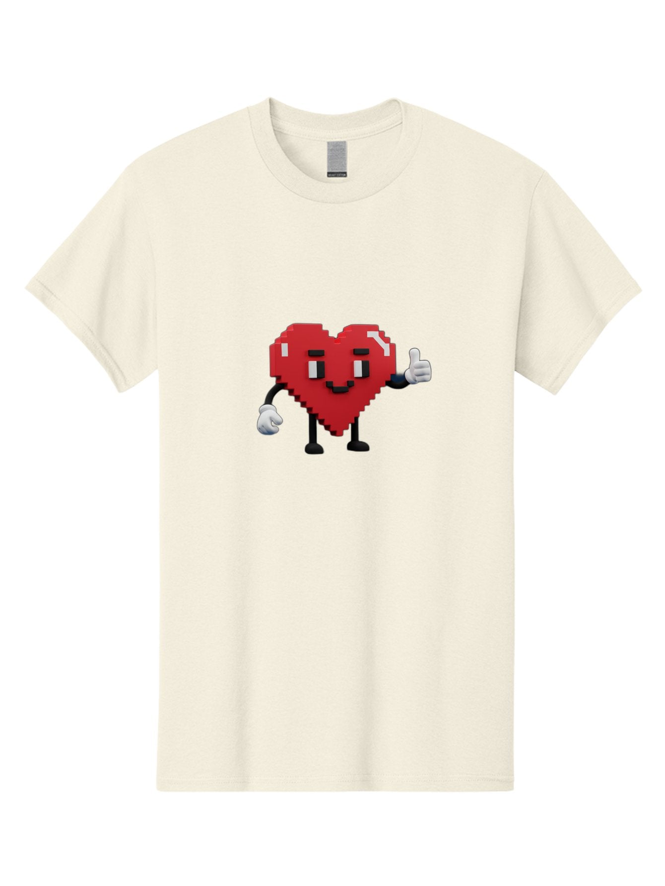 Pixel-Heart Men'S Graphic Tee, 100% Cotton, Comfortable Casual Summer Wear, Machine Washable, Red Heart Character, Pixel Art Style, Thumbs Up Gesture, Friendly Expression, Cute Design, Gaming-Inspired, Digital Illustration, Love Symbol Bae241 7