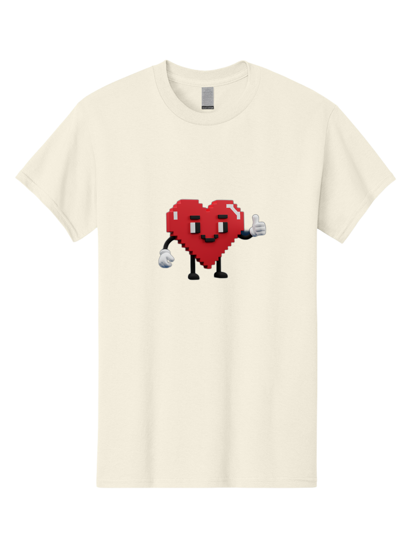 Pixel-Heart Men'S Graphic Tee, 100% Cotton, Comfortable Casual Summer Wear, Machine Washable, Red Heart Character, Pixel Art Style, Thumbs Up Gesture, Friendly Expression, Cute Design, Gaming-Inspired, Digital Illustration, Love Symbol Bae241 13