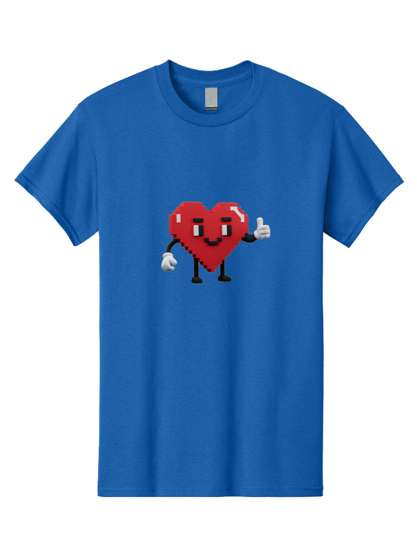 Pixel-Heart Men'S Graphic Tee, 100% Cotton, Comfortable Casual Summer Wear, Machine Washable, Red Heart Character, Pixel Art Style, Thumbs Up Gesture, Friendly Expression, Cute Design, Gaming-Inspired, Digital Illustration, Love Symbol Bae241 15