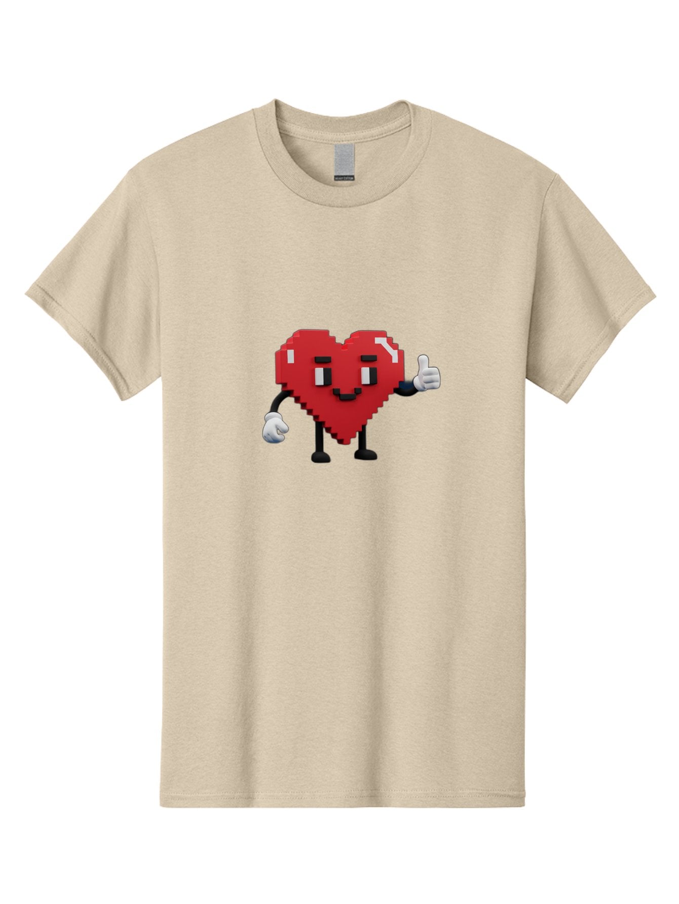Pixel-Heart Men'S Graphic Tee, 100% Cotton, Comfortable Casual Summer Wear, Machine Washable, Red Heart Character, Pixel Art Style, Thumbs Up Gesture, Friendly Expression, Cute Design, Gaming-Inspired, Digital Illustration, Love Symbol Bae241