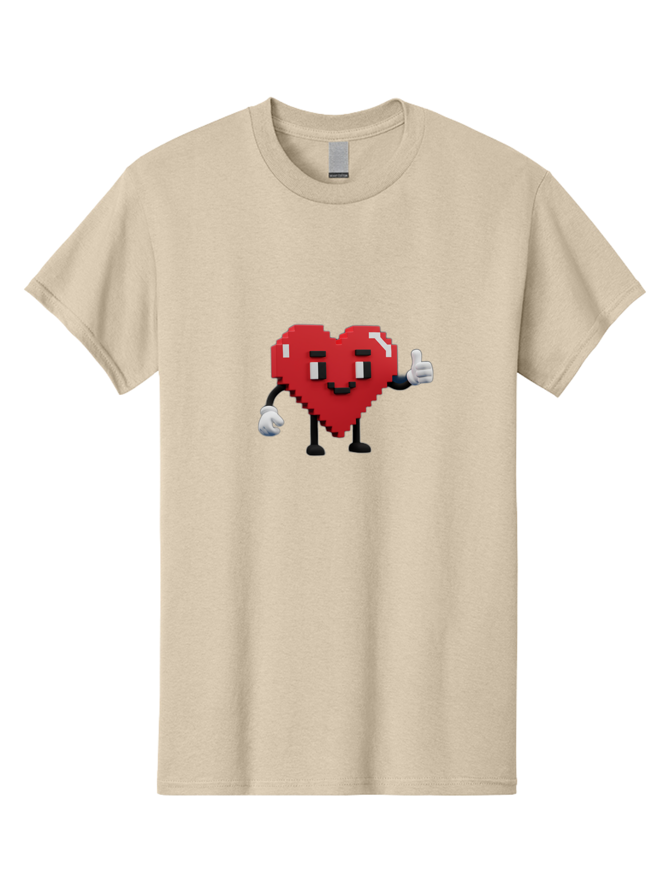 Pixel-Heart Men'S Graphic Tee, 100% Cotton, Comfortable Casual Summer Wear, Machine Washable, Red Heart Character, Pixel Art Style, Thumbs Up Gesture, Friendly Expression, Cute Design, Gaming-Inspired, Digital Illustration, Love Symbol Bae241 10