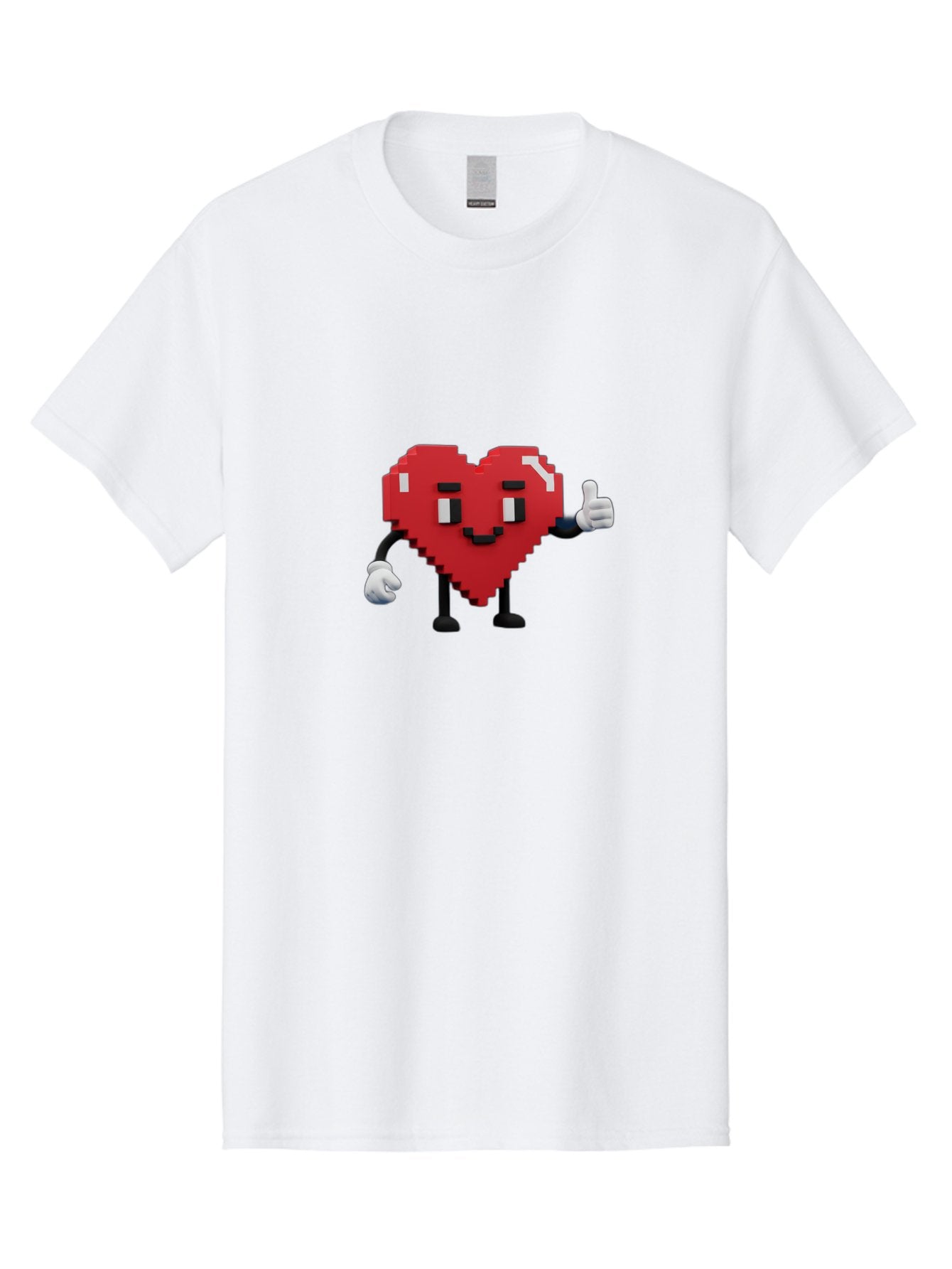 Pixel-Heart Men'S Graphic Tee, 100% Cotton, Comfortable Casual Summer Wear, Machine Washable, Red Heart Character, Pixel Art Style, Thumbs Up Gesture, Friendly Expression, Cute Design, Gaming-Inspired, Digital Illustration, Love Symbol Bae241 11