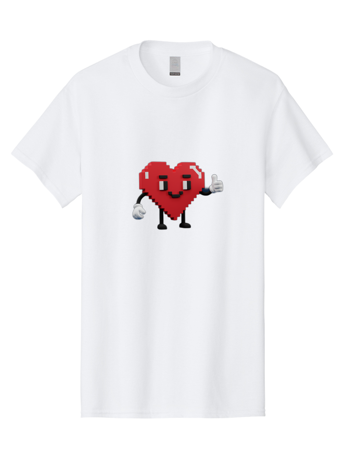 Pixel-Heart Men'S Graphic Tee, 100% Cotton, Comfortable Casual Summer Wear, Machine Washable, Red Heart Character, Pixel Art Style, Thumbs Up Gesture, Friendly Expression, Cute Design, Gaming-Inspired, Digital Illustration, Love Symbol Bae241 4