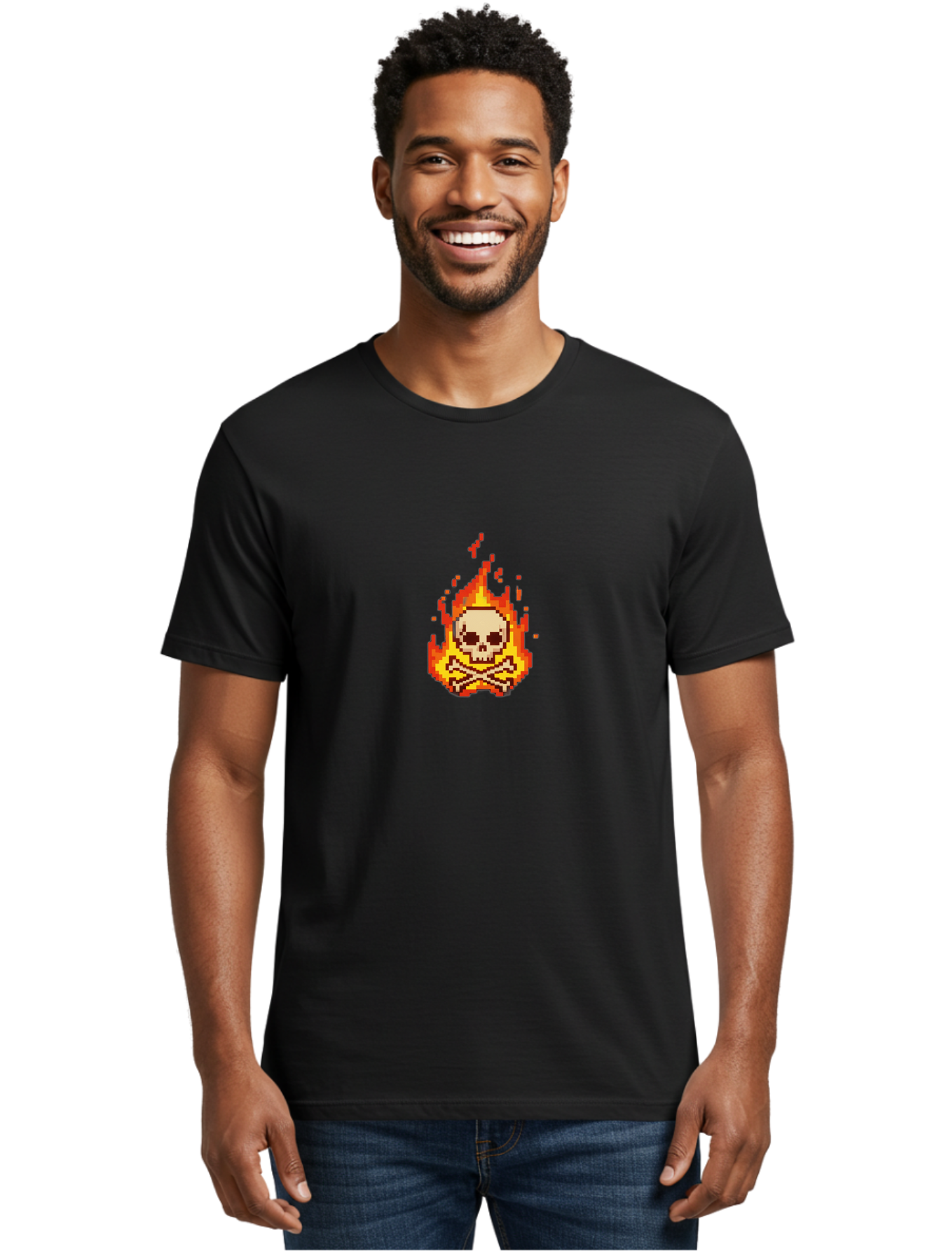 Pixel-Skull-And-Crossbones Men'S Graphic Tee, 100% Cotton, Comfortable Casual Summer Wear, Machine Washable, Death Symbol, Danger Sign, Warning Sign, Skull And Crossbones, Pixel Art, Retro Gaming, Grunge Aesthetics, Fiery Flames, Bae242 29