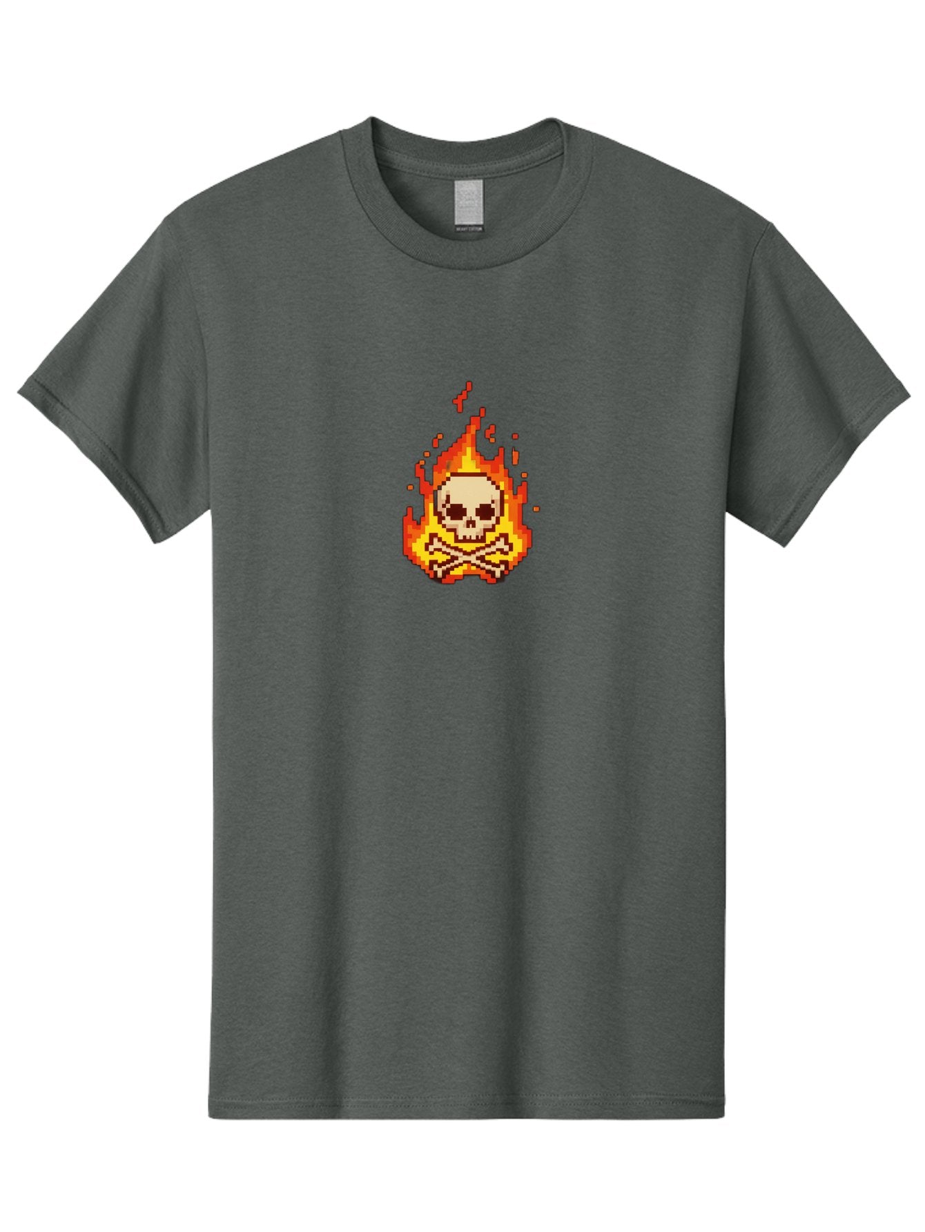 Pixel-Skull-And-Crossbones Men'S Graphic Tee, 100% Cotton, Comfortable Casual Summer Wear, Machine Washable, Death Symbol, Danger Sign, Warning Sign, Skull And Crossbones, Pixel Art, Retro Gaming, Grunge Aesthetics, Fiery Flames, Bae242