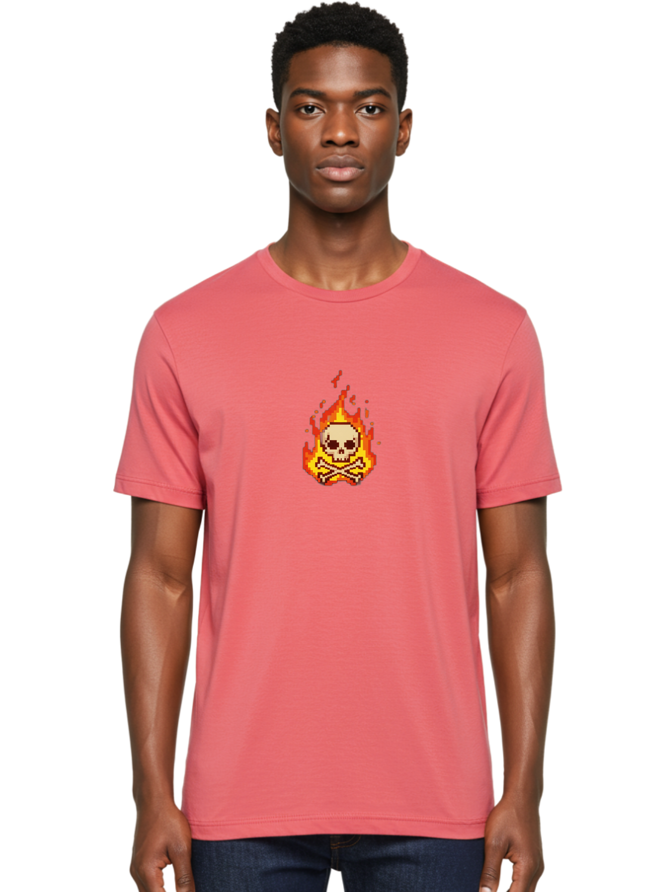 Pixel-Skull-And-Crossbones Men'S Graphic Tee, 100% Cotton, Comfortable Casual Summer Wear, Machine Washable, Death Symbol, Danger Sign, Warning Sign, Skull And Crossbones, Pixel Art, Retro Gaming, Grunge Aesthetics, Fiery Flames, Bae242 18