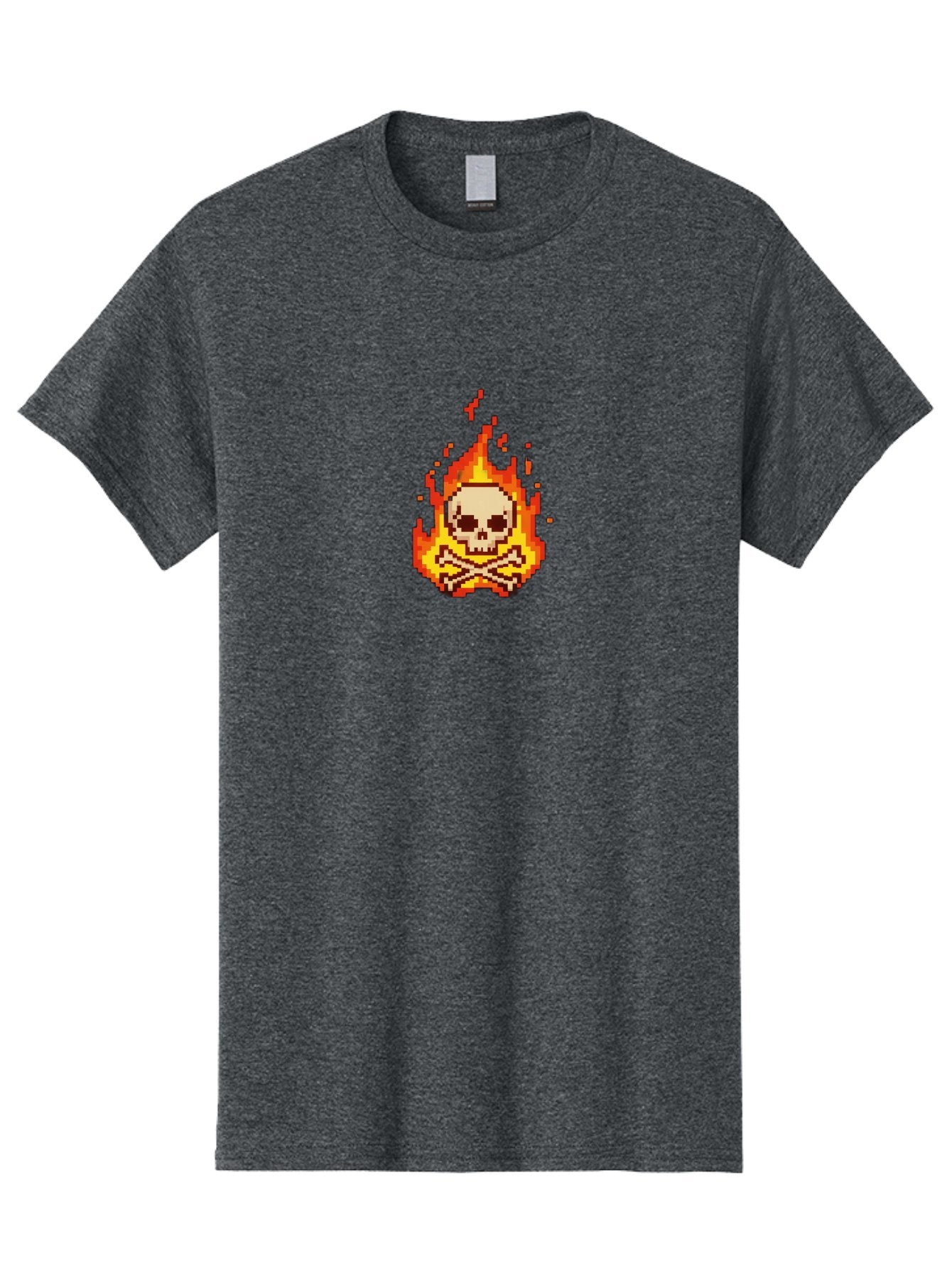 Pixel-Skull-And-Crossbones Men'S Graphic Tee, 100% Cotton, Comfortable Casual Summer Wear, Machine Washable, Death Symbol, Danger Sign, Warning Sign, Skull And Crossbones, Pixel Art, Retro Gaming, Grunge Aesthetics, Fiery Flames, Bae242 3