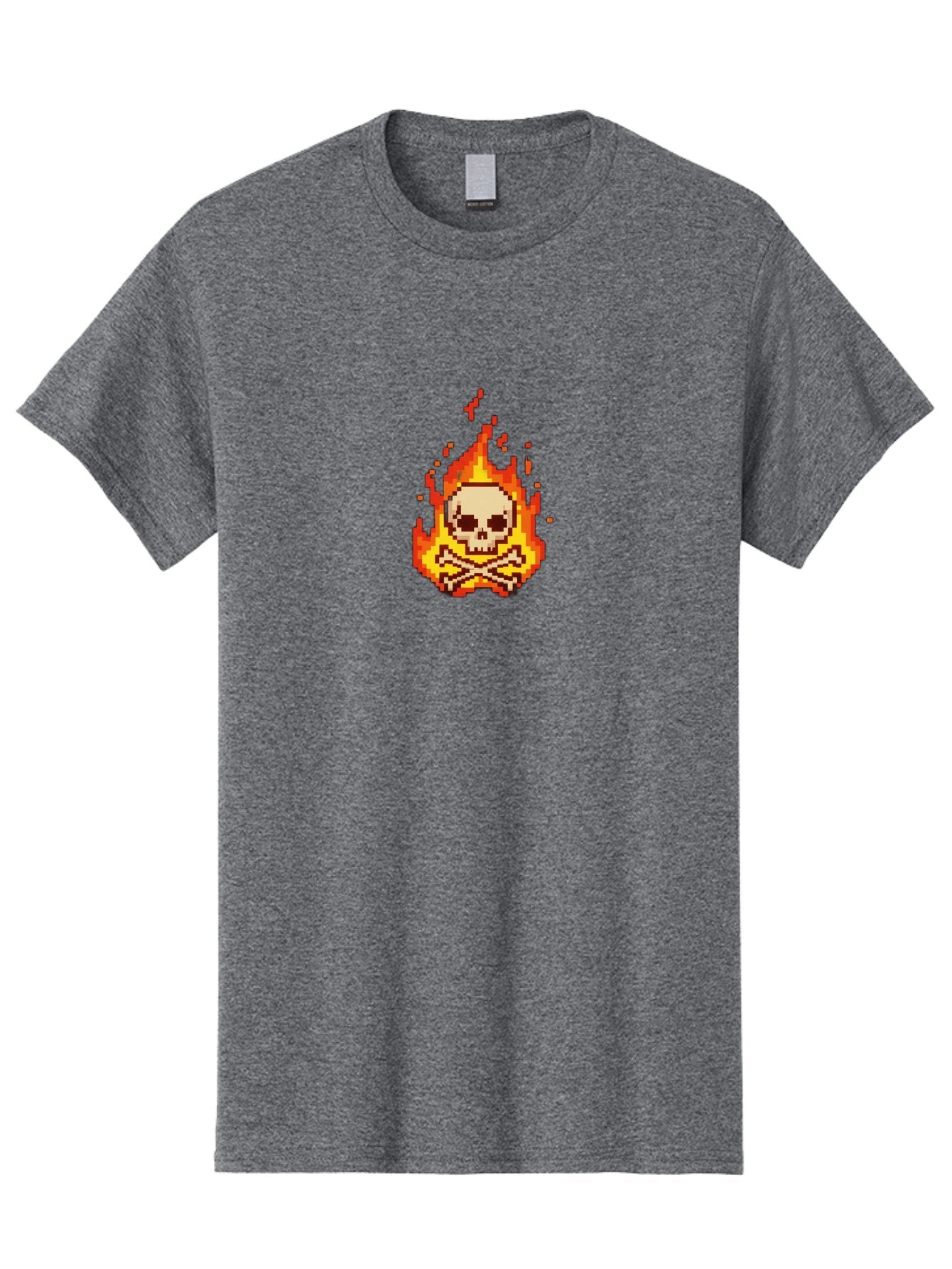 Pixel-Skull-And-Crossbones Men'S Graphic Tee, 100% Cotton, Comfortable Casual Summer Wear, Machine Washable, Death Symbol, Danger Sign, Warning Sign, Skull And Crossbones, Pixel Art, Retro Gaming, Grunge Aesthetics, Fiery Flames, Bae242 11
