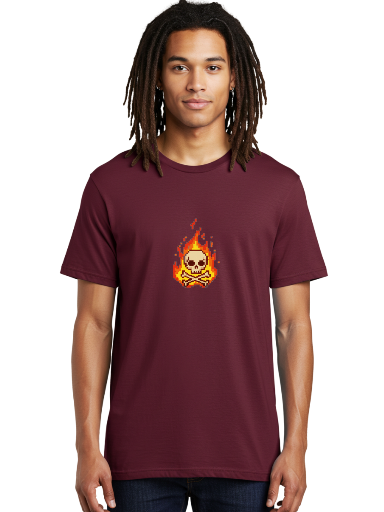 Pixel-Skull-And-Crossbones Men'S Graphic Tee, 100% Cotton, Comfortable Casual Summer Wear, Machine Washable, Death Symbol, Danger Sign, Warning Sign, Skull And Crossbones, Pixel Art, Retro Gaming, Grunge Aesthetics, Fiery Flames, Bae242 16