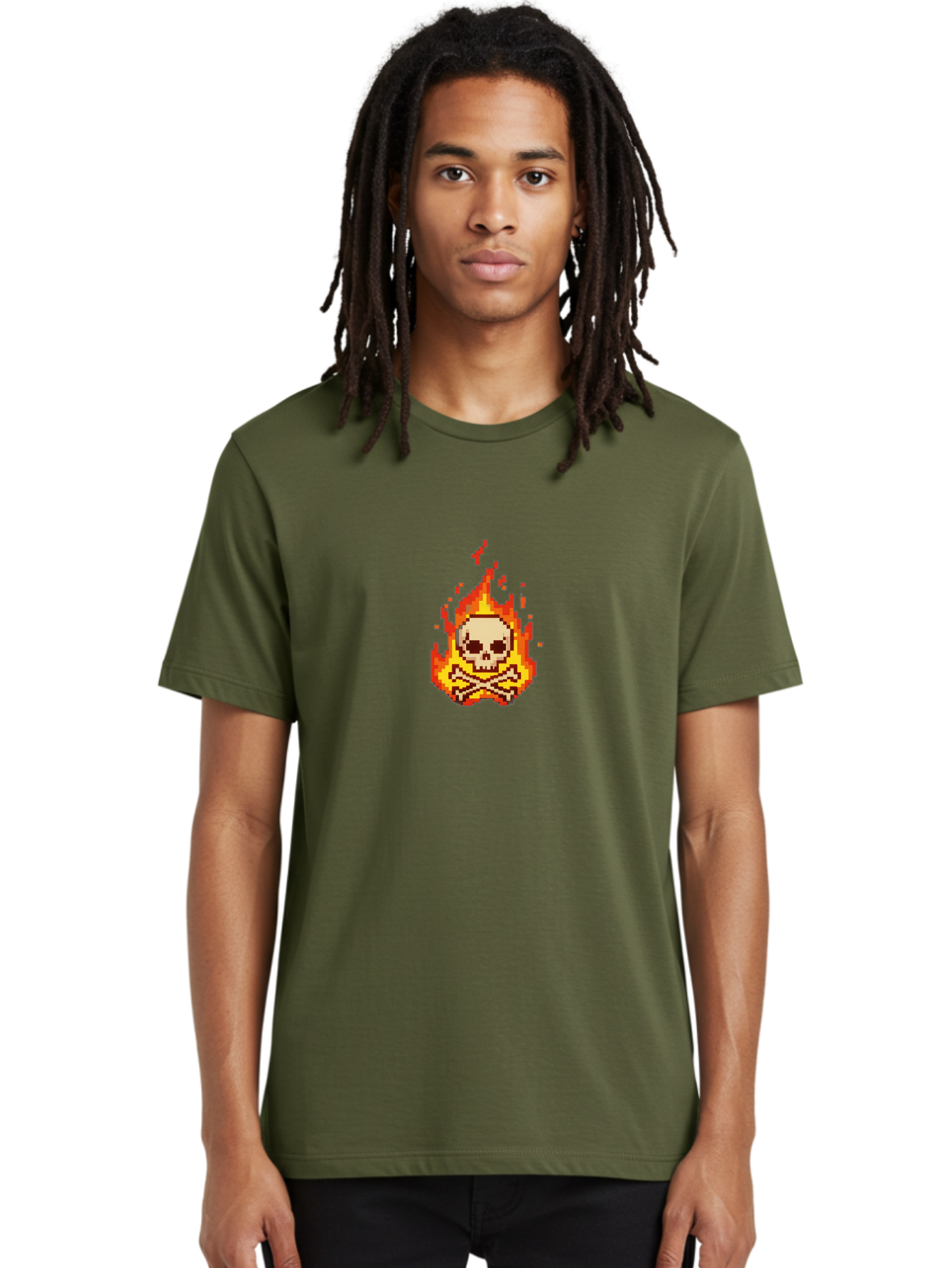 Pixel-Skull-And-Crossbones Men'S Graphic Tee, 100% Cotton, Comfortable Casual Summer Wear, Machine Washable, Death Symbol, Danger Sign, Warning Sign, Skull And Crossbones, Pixel Art, Retro Gaming, Grunge Aesthetics, Fiery Flames, Bae242 23