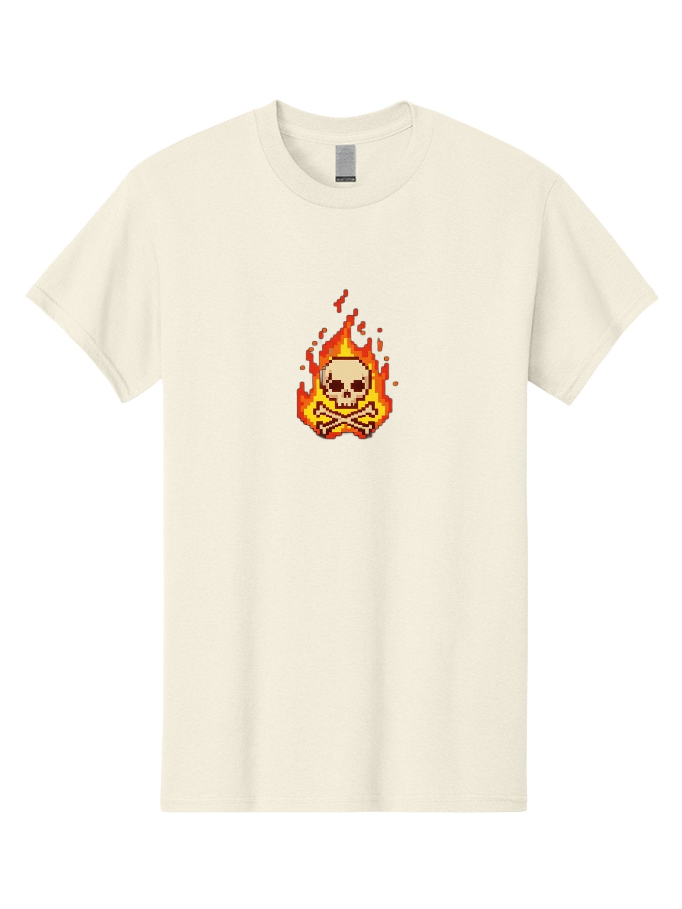 Pixel-Skull-And-Crossbones Men'S Graphic Tee, 100% Cotton, Comfortable Casual Summer Wear, Machine Washable, Death Symbol, Danger Sign, Warning Sign, Skull And Crossbones, Pixel Art, Retro Gaming, Grunge Aesthetics, Fiery Flames, Bae242 6