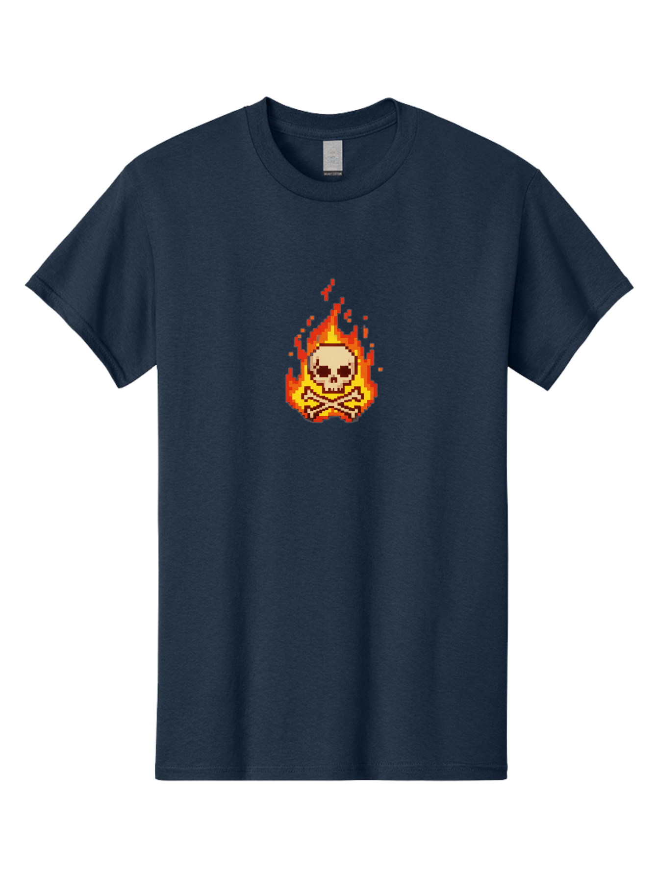 Pixel-Skull-And-Crossbones Men'S Graphic Tee, 100% Cotton, Comfortable Casual Summer Wear, Machine Washable, Death Symbol, Danger Sign, Warning Sign, Skull And Crossbones, Pixel Art, Retro Gaming, Grunge Aesthetics, Fiery Flames, Bae242 5