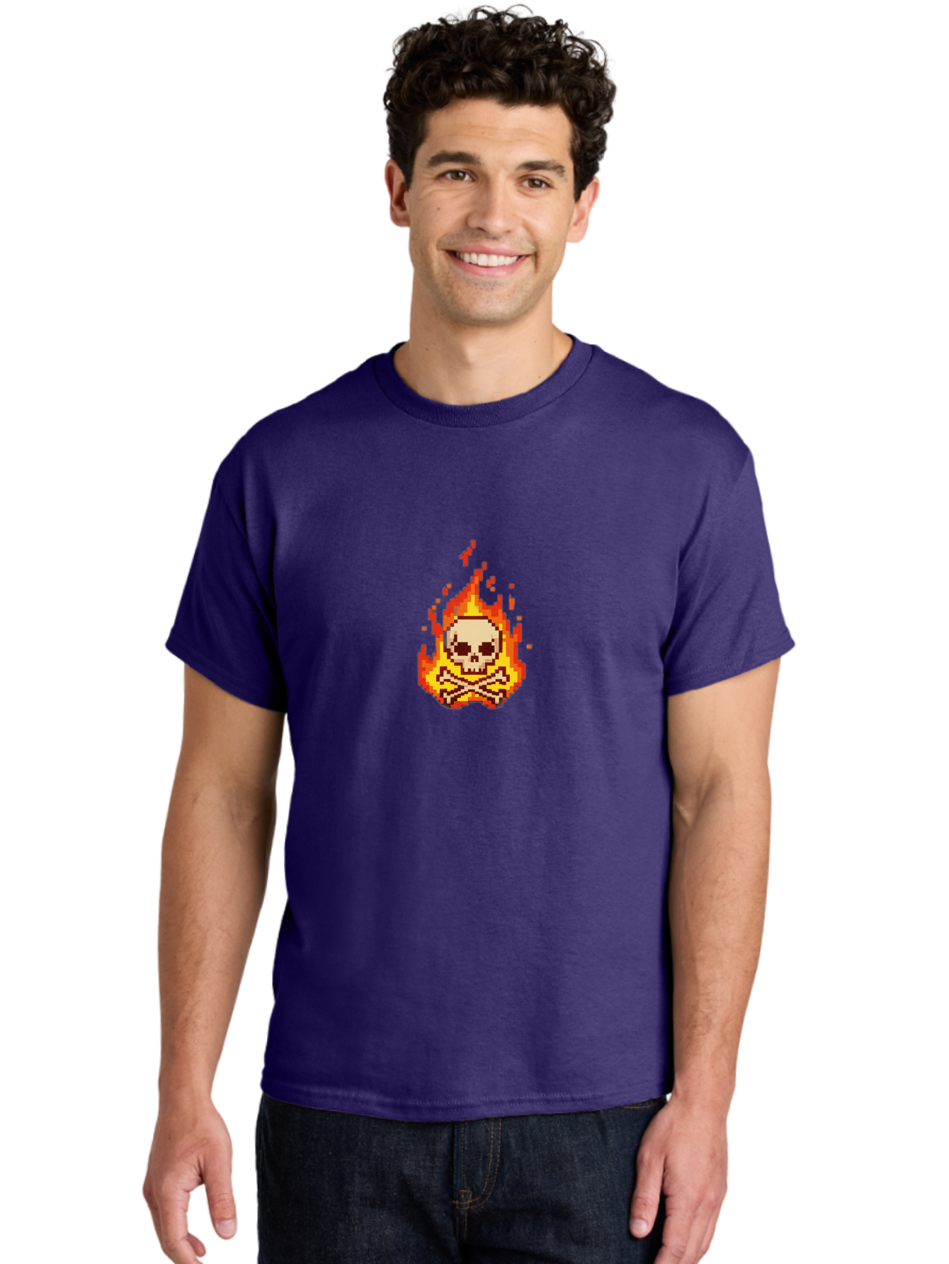 Pixel-Skull-And-Crossbones Men'S Graphic Tee, 100% Cotton, Comfortable Casual Summer Wear, Machine Washable, Death Symbol, Danger Sign, Warning Sign, Skull And Crossbones, Pixel Art, Retro Gaming, Grunge Aesthetics, Fiery Flames, Bae242 21