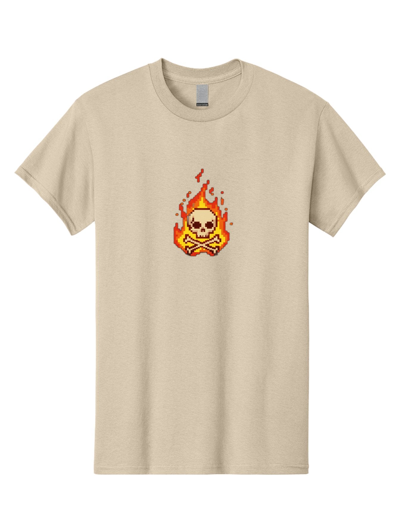 Pixel-Skull-And-Crossbones Men'S Graphic Tee, 100% Cotton, Comfortable Casual Summer Wear, Machine Washable, Death Symbol, Danger Sign, Warning Sign, Skull And Crossbones, Pixel Art, Retro Gaming, Grunge Aesthetics, Fiery Flames, Bae242 14