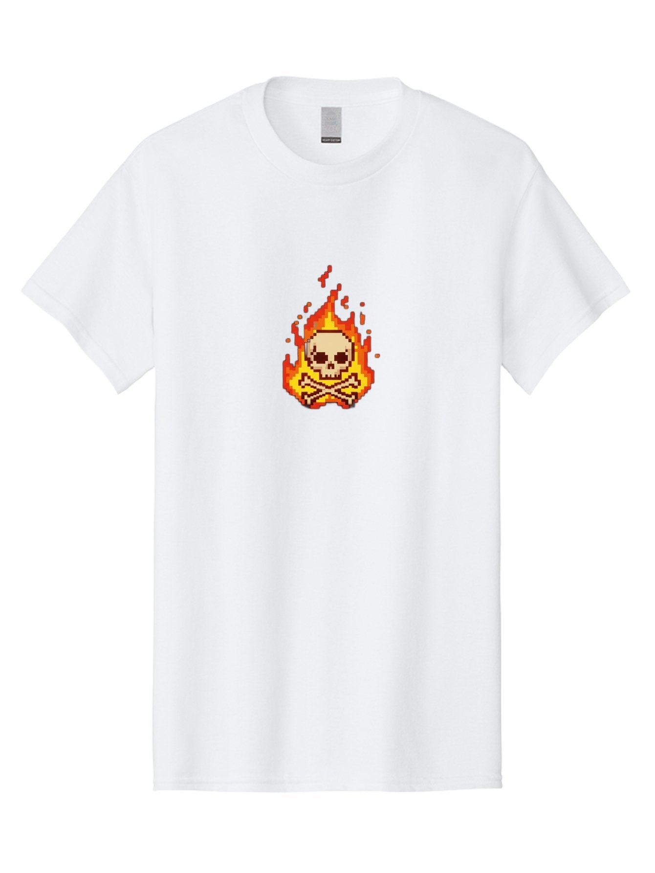 Pixel-Skull-And-Crossbones Men'S Graphic Tee, 100% Cotton, Comfortable Casual Summer Wear, Machine Washable, Death Symbol, Danger Sign, Warning Sign, Skull And Crossbones, Pixel Art, Retro Gaming, Grunge Aesthetics, Fiery Flames, Bae242 7