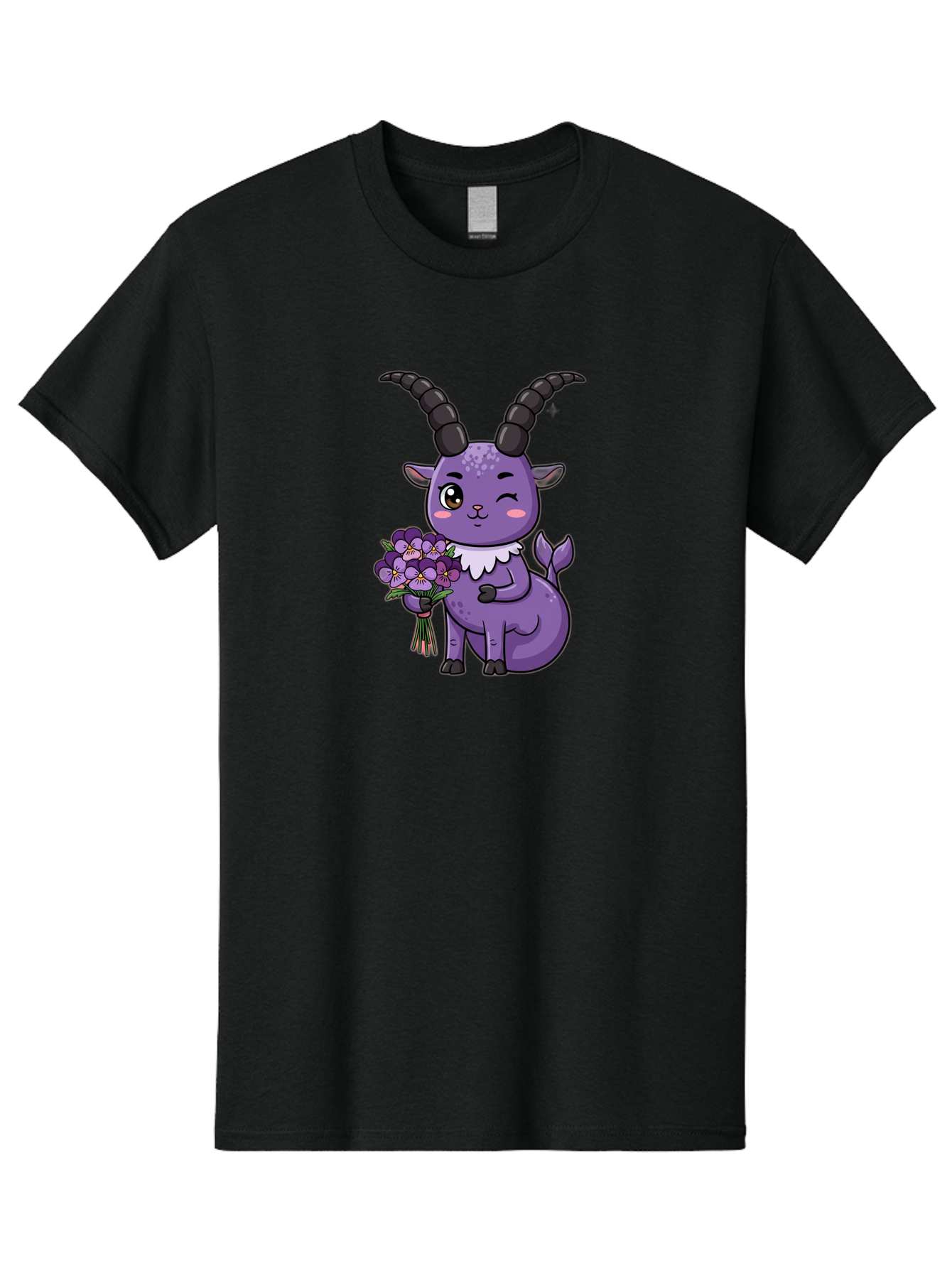 Purple-Goat Men'S Graphic Tee, 100% Cotton, Comfortable Casual Summer Wear, Machine Washable, Kawaii Goat, Cartoon Character, Purple Goat, Bouquet Of Flowers, Whimsical Design, Fantasy Creature, Adorable Illustration, Purple Flowers, Bae244 9