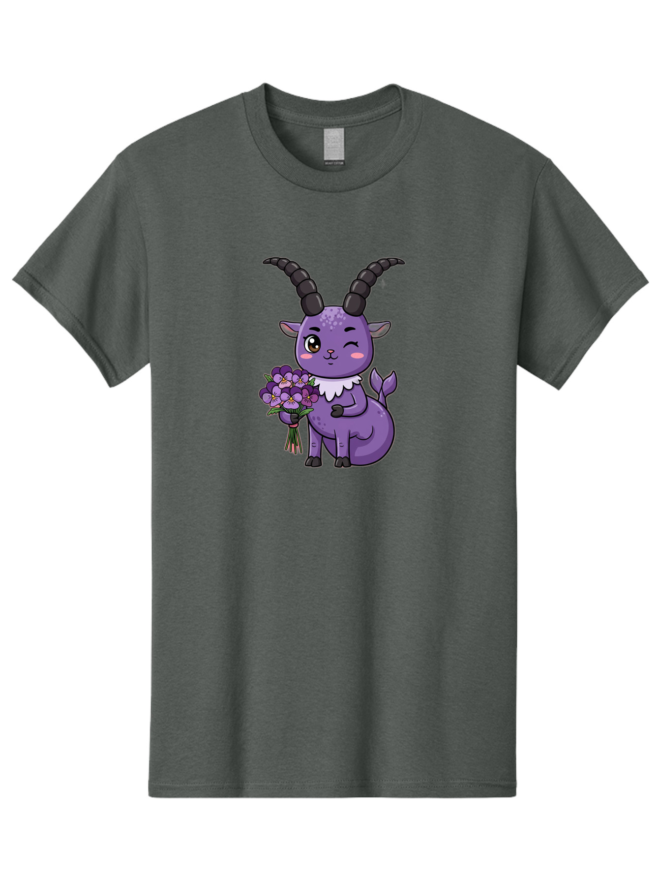 Purple-Goat Men'S Graphic Tee, 100% Cotton, Comfortable Casual Summer Wear, Machine Washable, Kawaii Goat, Cartoon Character, Purple Goat, Bouquet Of Flowers, Whimsical Design, Fantasy Creature, Adorable Illustration, Purple Flowers, Bae244 7