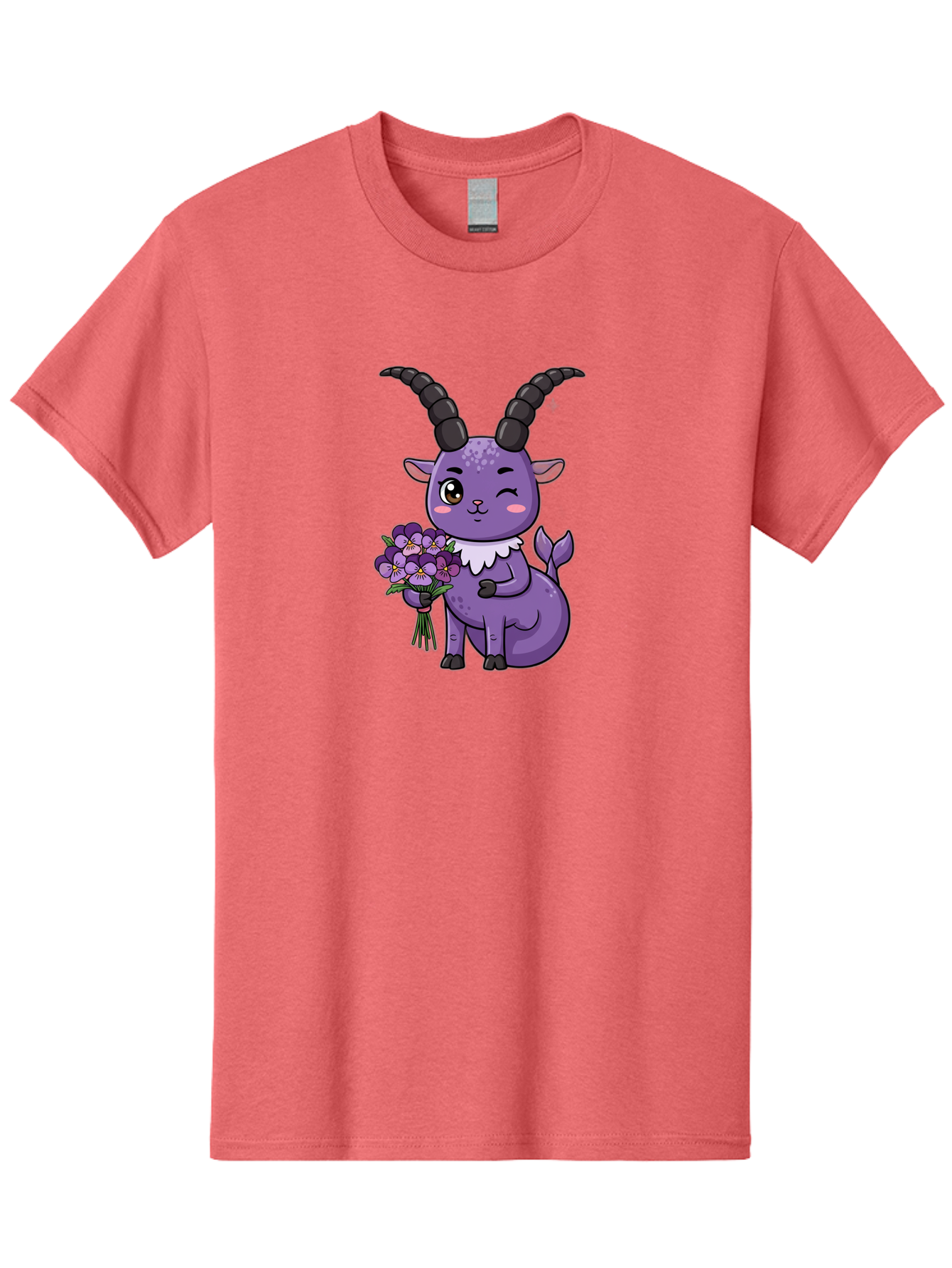 Purple-Goat Men'S Graphic Tee, 100% Cotton, Comfortable Casual Summer Wear, Machine Washable, Kawaii Goat, Cartoon Character, Purple Goat, Bouquet Of Flowers, Whimsical Design, Fantasy Creature, Adorable Illustration, Purple Flowers, Bae244 14