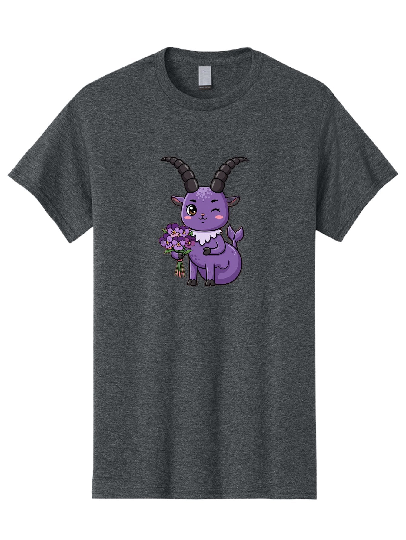 Purple-Goat Men'S Graphic Tee, 100% Cotton, Comfortable Casual Summer Wear, Machine Washable, Kawaii Goat, Cartoon Character, Purple Goat, Bouquet Of Flowers, Whimsical Design, Fantasy Creature, Adorable Illustration, Purple Flowers, Bae244 11