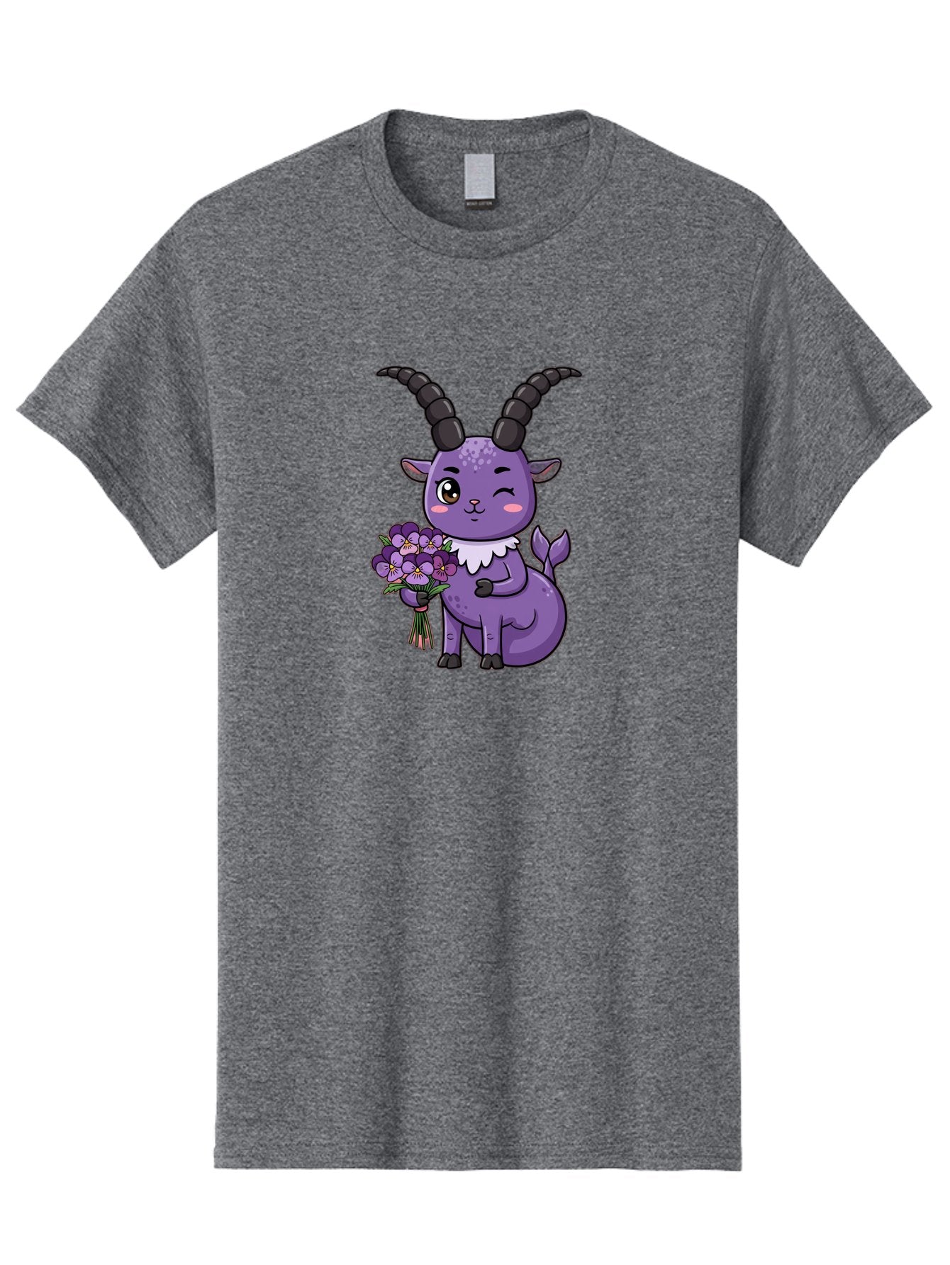 Purple-Goat Men'S Graphic Tee, 100% Cotton, Comfortable Casual Summer Wear, Machine Washable, Kawaii Goat, Cartoon Character, Purple Goat, Bouquet Of Flowers, Whimsical Design, Fantasy Creature, Adorable Illustration, Purple Flowers, Bae244 13
