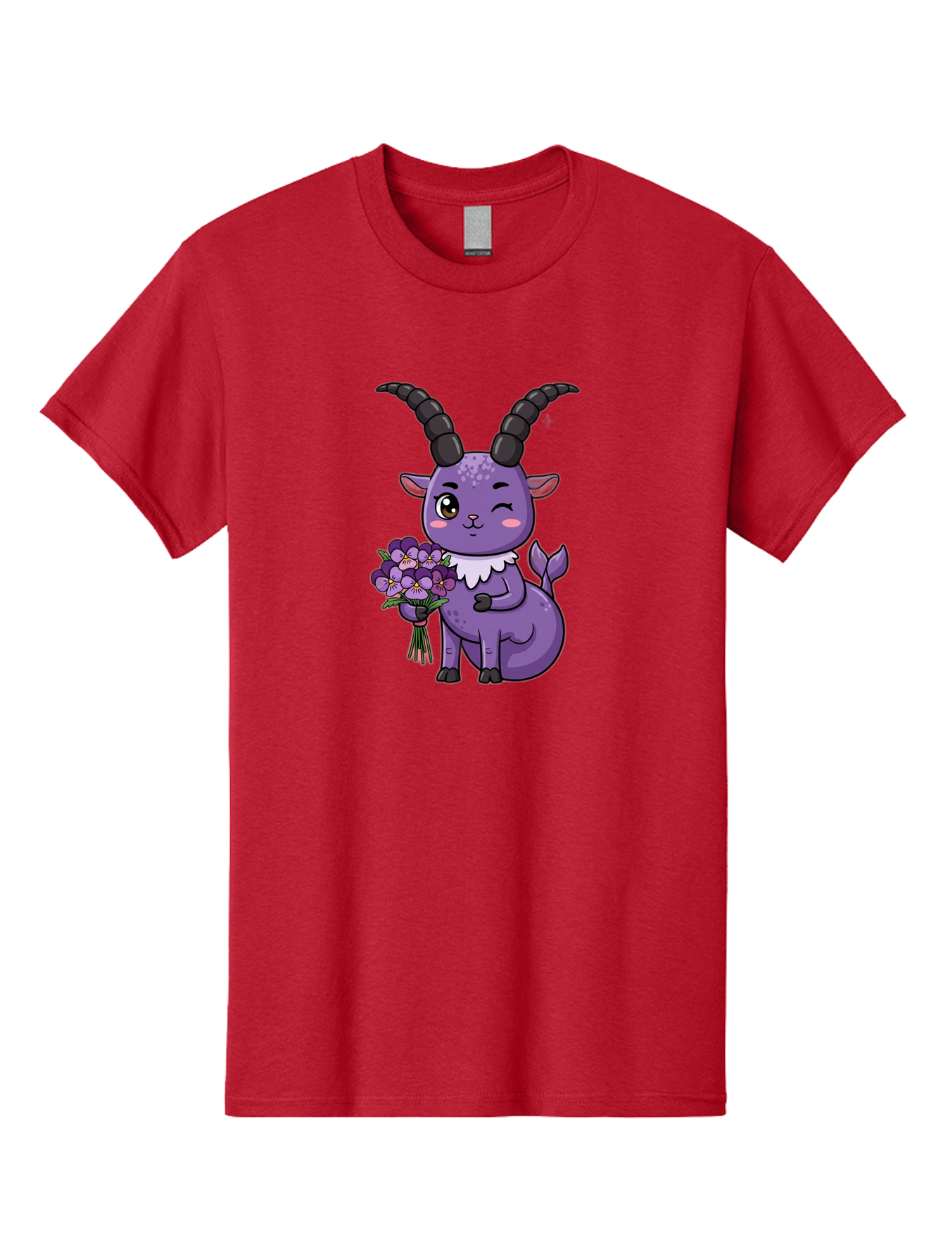 Purple-Goat Men'S Graphic Tee, 100% Cotton, Comfortable Casual Summer Wear, Machine Washable, Kawaii Goat, Cartoon Character, Purple Goat, Bouquet Of Flowers, Whimsical Design, Fantasy Creature, Adorable Illustration, Purple Flowers, Bae244 13