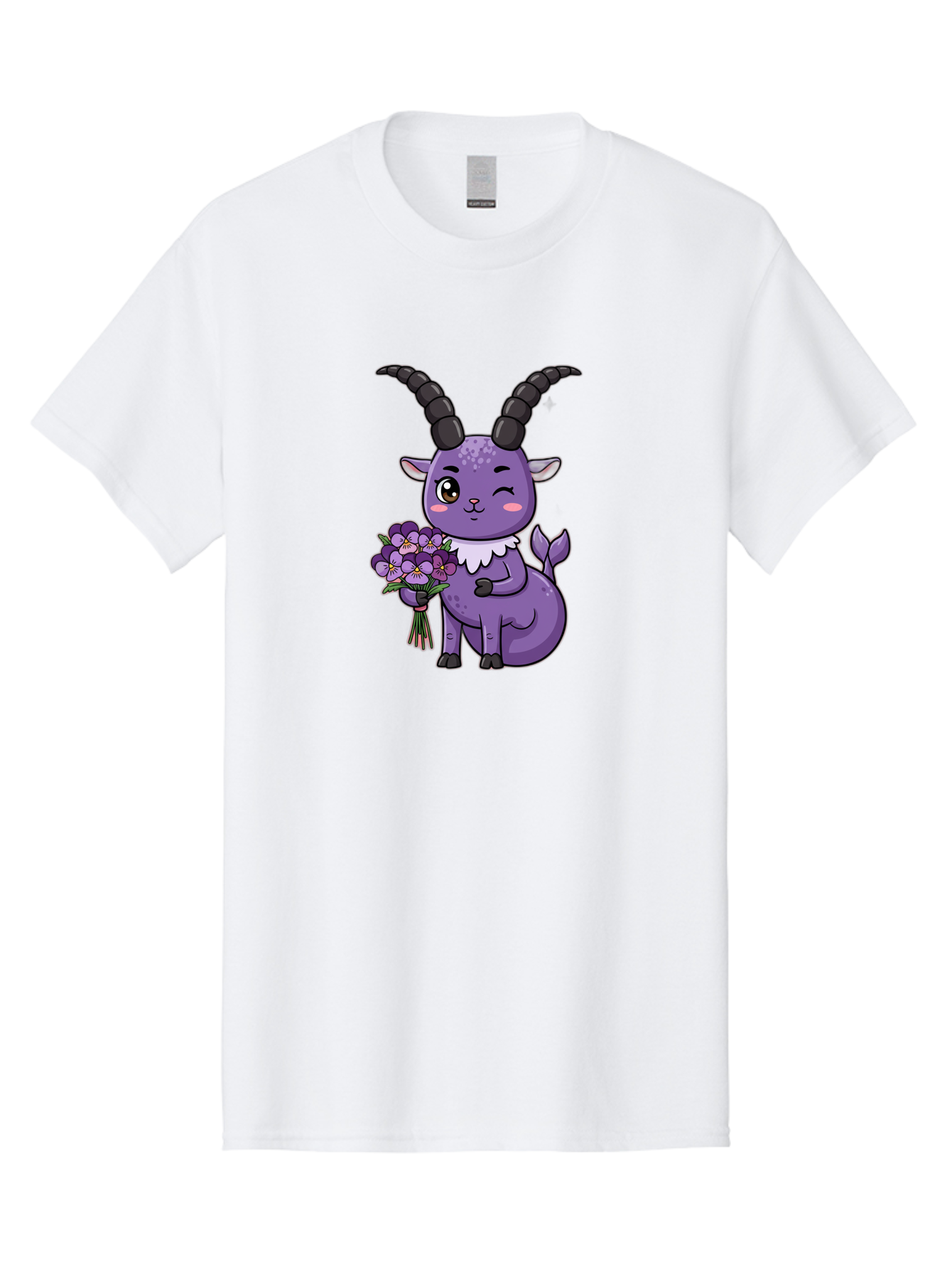 Purple-Goat Men'S Graphic Tee, 100% Cotton, Comfortable Casual Summer Wear, Machine Washable, Kawaii Goat, Cartoon Character, Purple Goat, Bouquet Of Flowers, Whimsical Design, Fantasy Creature, Adorable Illustration, Purple Flowers, Bae244 8