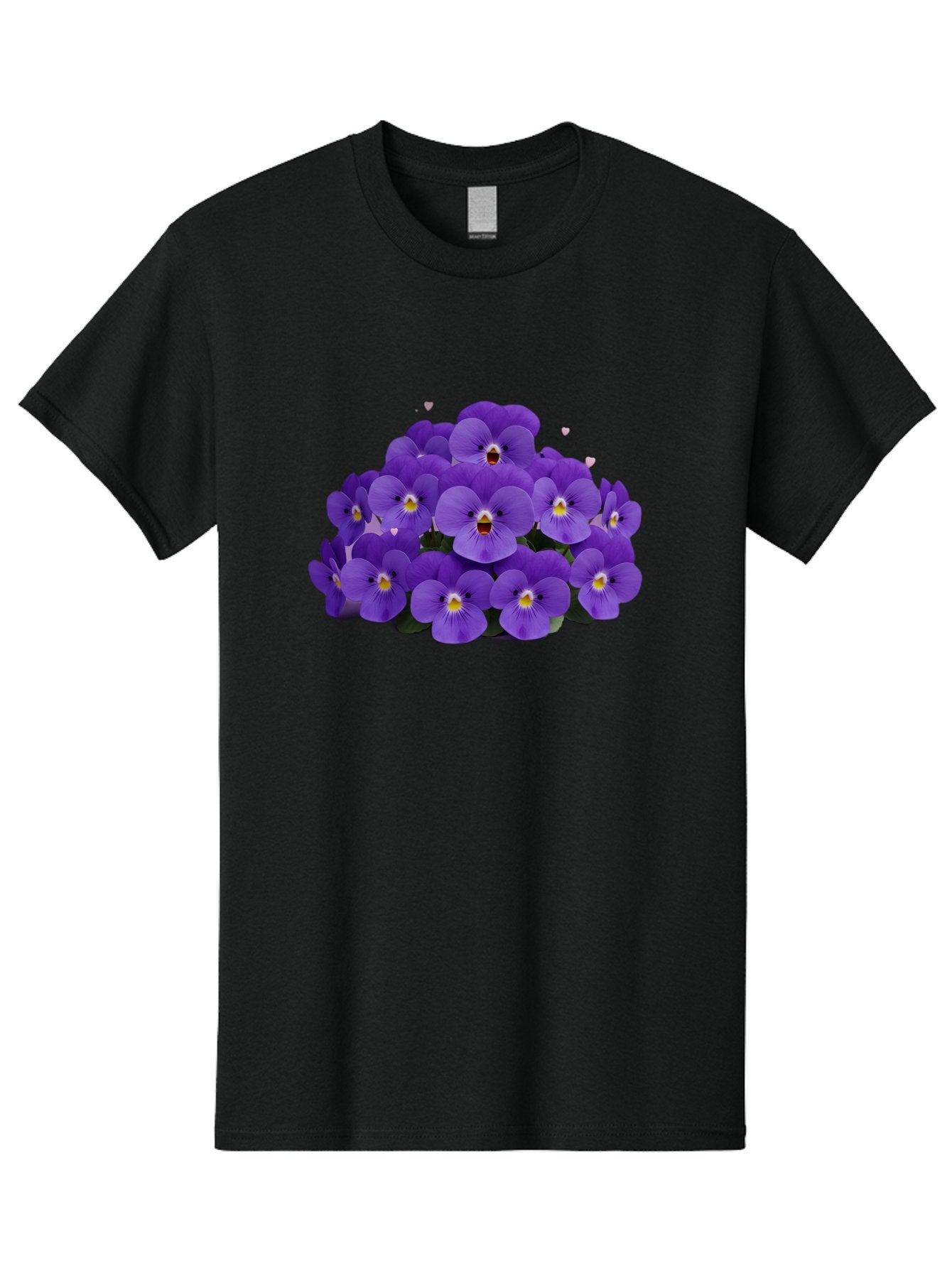 Purple-Pansies Men'S Graphic Tee, 100% Cotton, Comfortable Casual Summer Wear, Machine Washable, Purple Pansies, Floral Arrangement, Delicate Petals, Vibrant Colors, Yellow Centers, Dark Green Leaves, Heart-Shaped Leaves, Flower Bouquet, Bae245 5