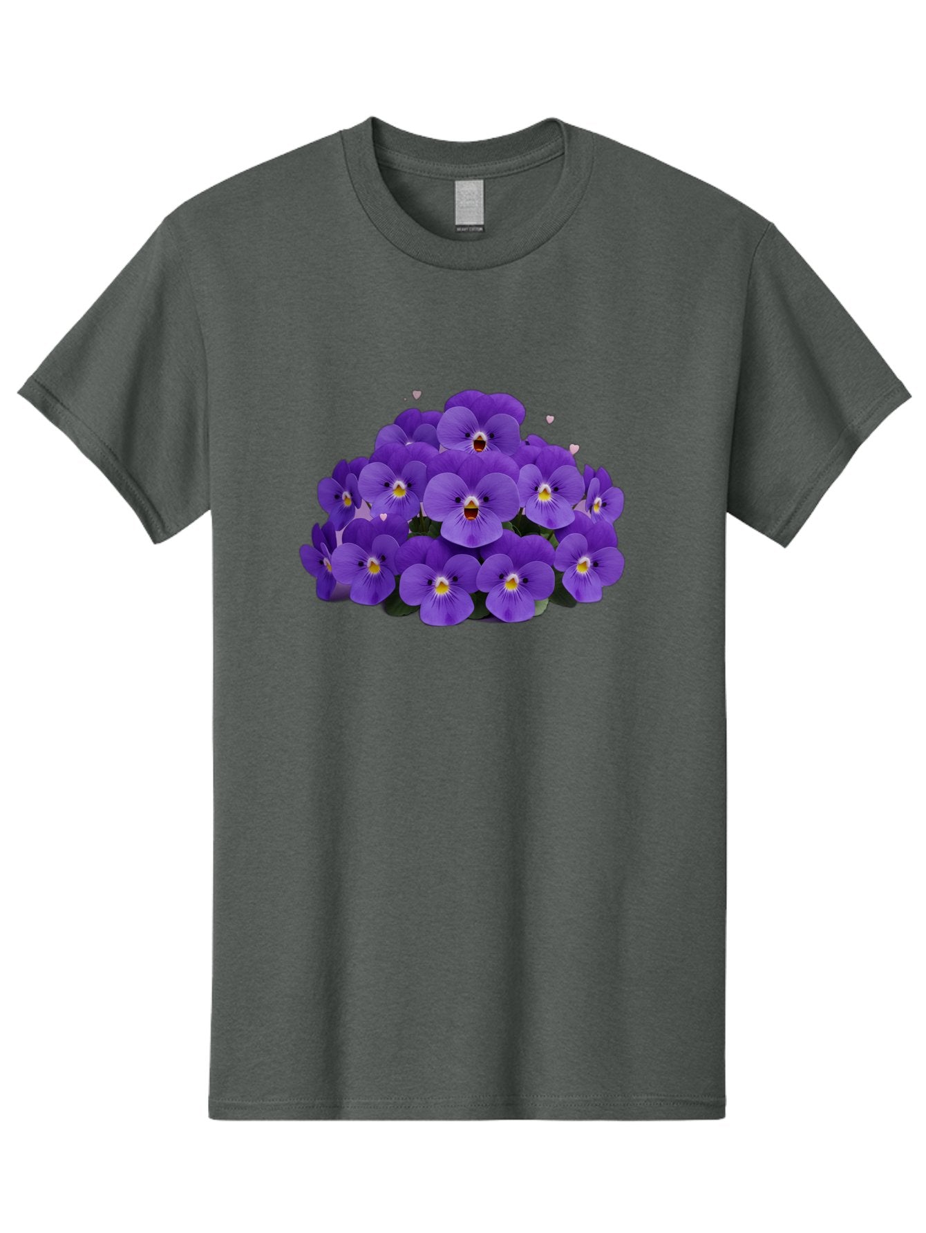 Purple-Pansies Men'S Graphic Tee, 100% Cotton, Comfortable Casual Summer Wear, Machine Washable, Purple Pansies, Floral Arrangement, Delicate Petals, Vibrant Colors, Yellow Centers, Dark Green Leaves, Heart-Shaped Leaves, Flower Bouquet, Bae245 4