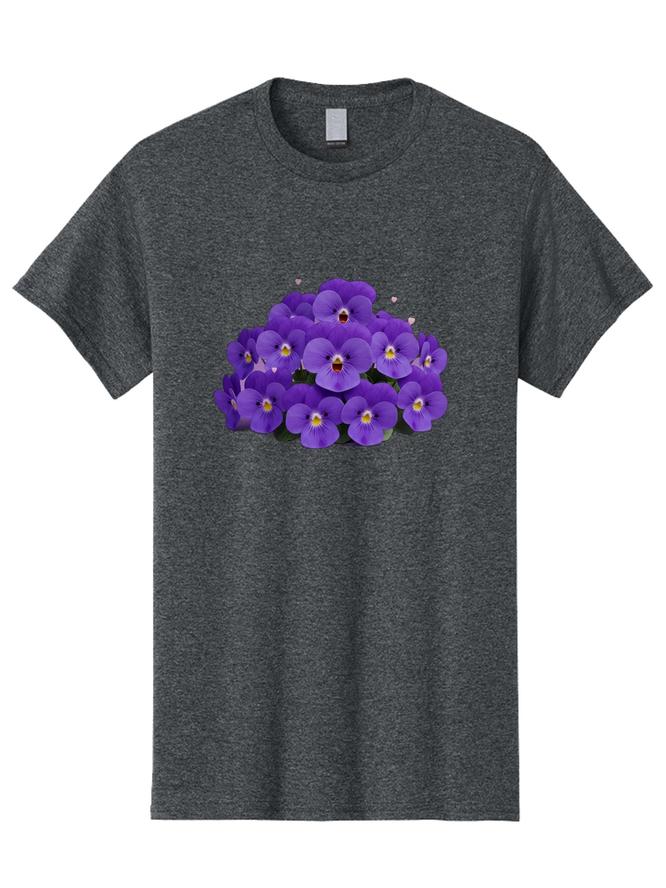 Purple-Pansies Men'S Graphic Tee, 100% Cotton, Comfortable Casual Summer Wear, Machine Washable, Purple Pansies, Floral Arrangement, Delicate Petals, Vibrant Colors, Yellow Centers, Dark Green Leaves, Heart-Shaped Leaves, Flower Bouquet, Bae245 11