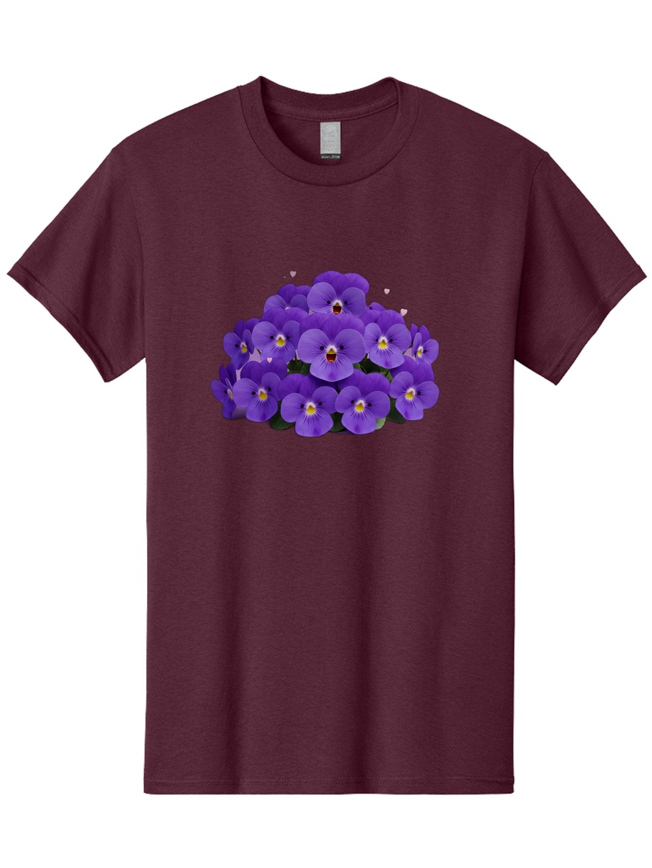 Purple-Pansies Men'S Graphic Tee, 100% Cotton, Comfortable Casual Summer Wear, Machine Washable, Purple Pansies, Floral Arrangement, Delicate Petals, Vibrant Colors, Yellow Centers, Dark Green Leaves, Heart-Shaped Leaves, Flower Bouquet, Bae245 12