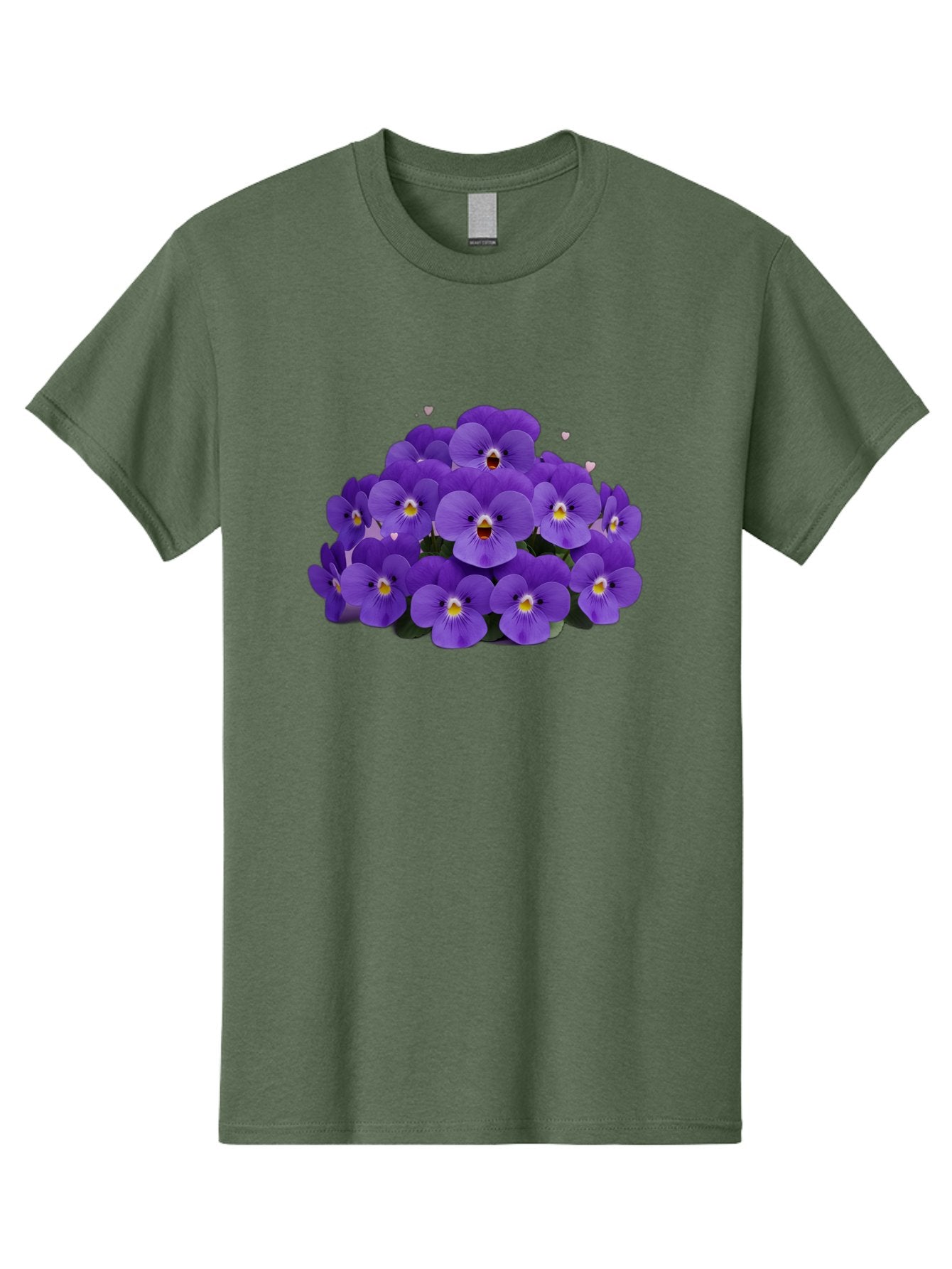 Purple-Pansies Men'S Graphic Tee, 100% Cotton, Comfortable Casual Summer Wear, Machine Washable, Purple Pansies, Floral Arrangement, Delicate Petals, Vibrant Colors, Yellow Centers, Dark Green Leaves, Heart-Shaped Leaves, Flower Bouquet, Bae245 14
