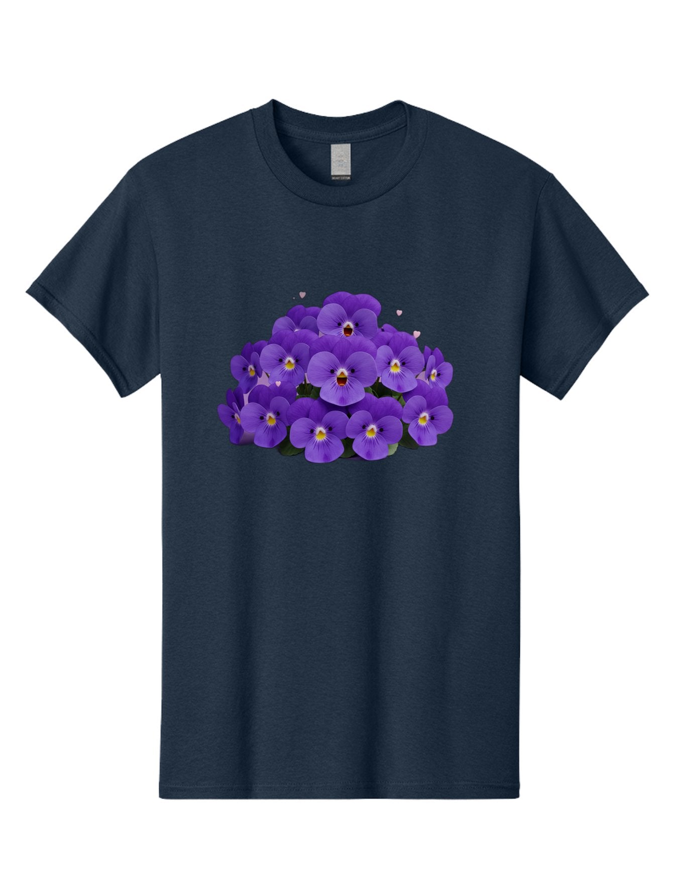 Purple-Pansies Men'S Graphic Tee, 100% Cotton, Comfortable Casual Summer Wear, Machine Washable, Purple Pansies, Floral Arrangement, Delicate Petals, Vibrant Colors, Yellow Centers, Dark Green Leaves, Heart-Shaped Leaves, Flower Bouquet, Bae245 3