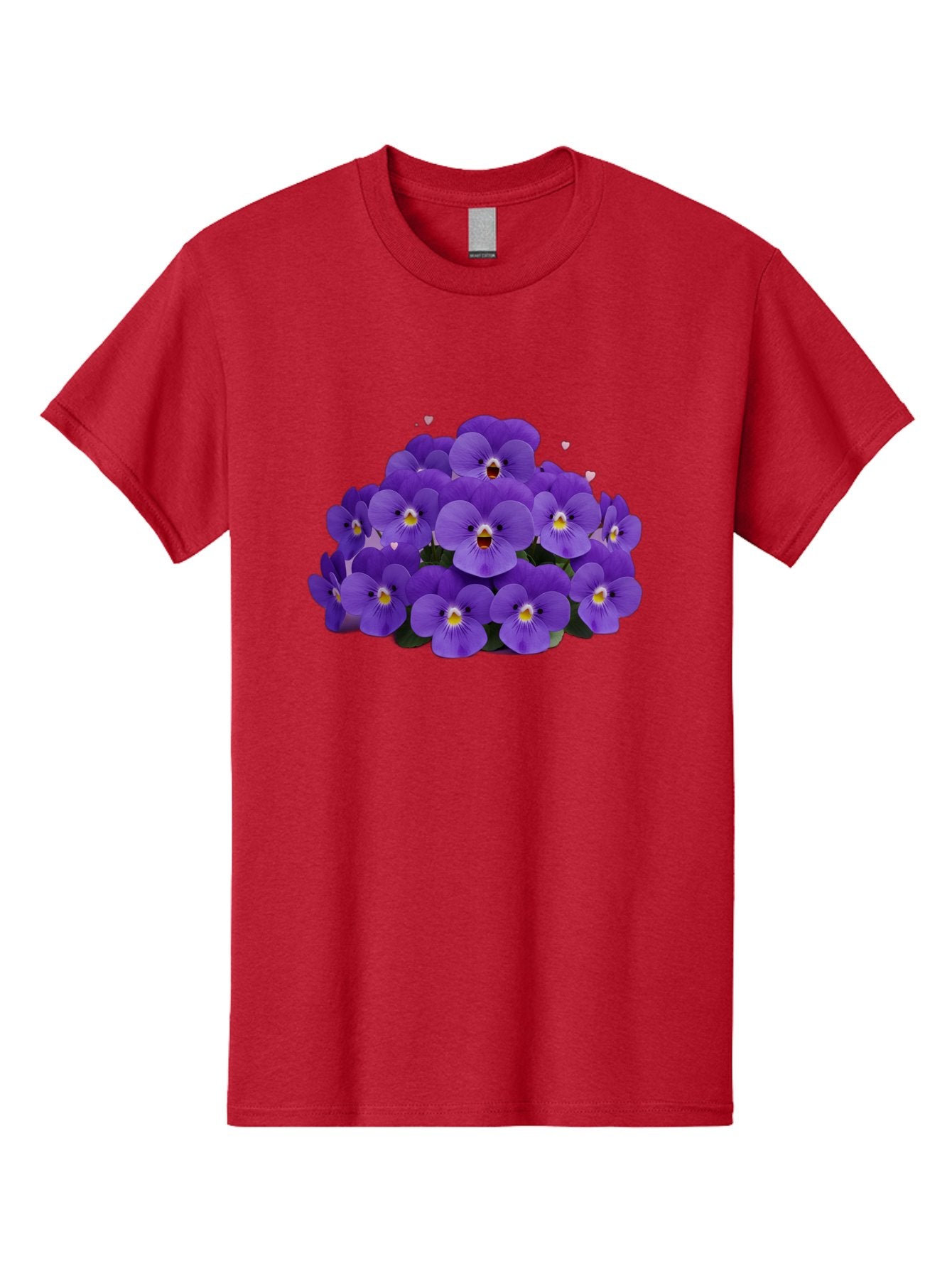 Purple-Pansies Men'S Graphic Tee, 100% Cotton, Comfortable Casual Summer Wear, Machine Washable, Purple Pansies, Floral Arrangement, Delicate Petals, Vibrant Colors, Yellow Centers, Dark Green Leaves, Heart-Shaped Leaves, Flower Bouquet, Bae245 6