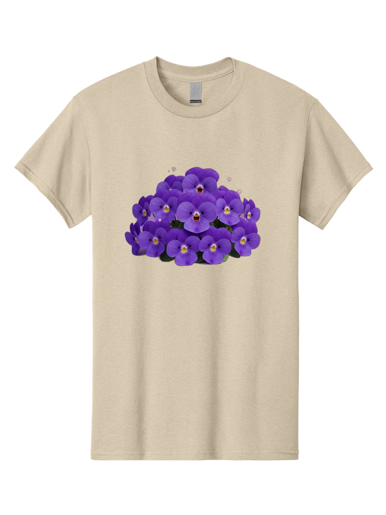 Purple-Pansies Men'S Graphic Tee, 100% Cotton, Comfortable Casual Summer Wear, Machine Washable, Purple Pansies, Floral Arrangement, Delicate Petals, Vibrant Colors, Yellow Centers, Dark Green Leaves, Heart-Shaped Leaves, Flower Bouquet, Bae245 10