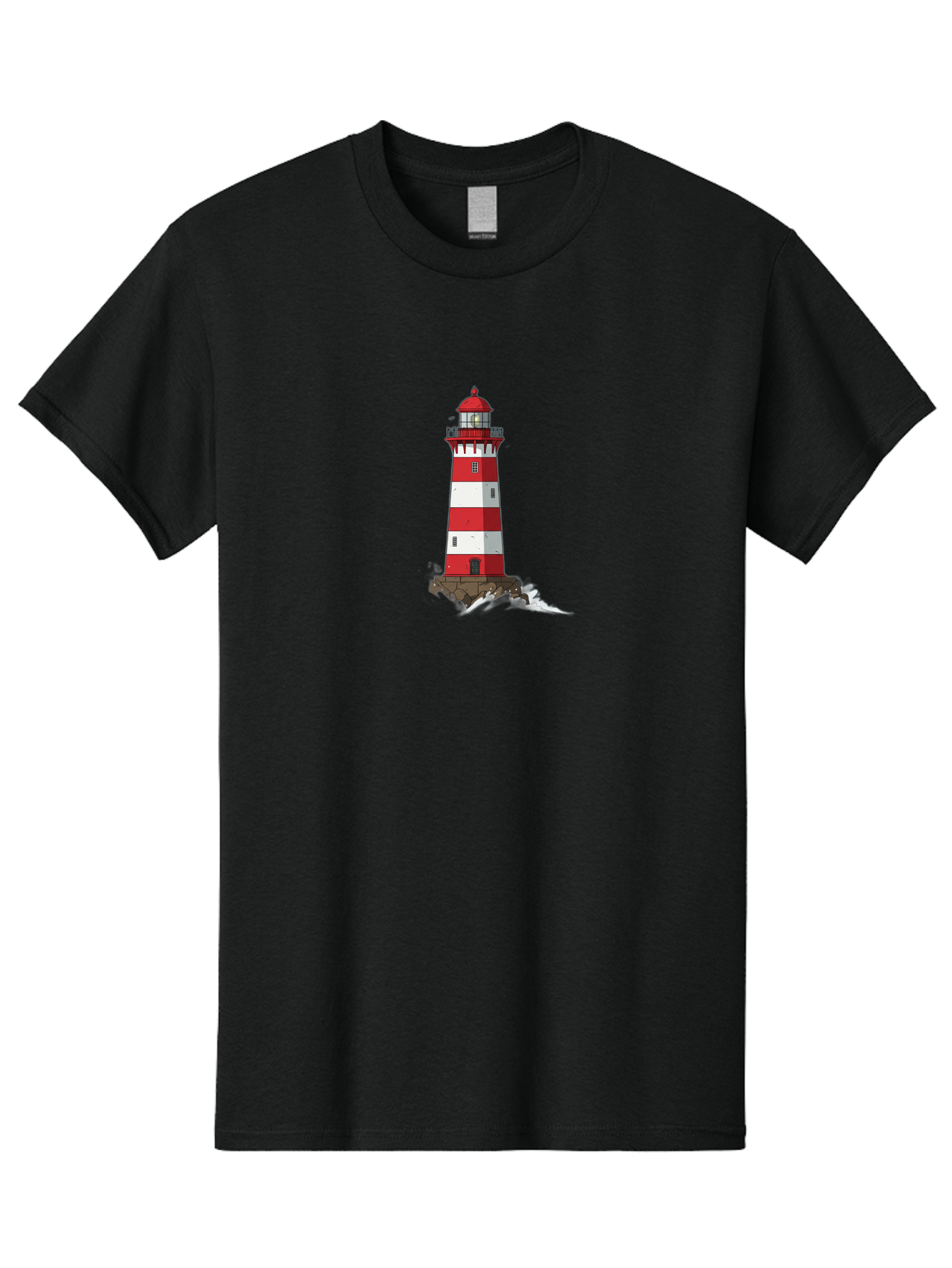Red-And-White-Lighthouse Men'S Graphic Tee, 100% Cotton, Comfortable Casual Summer Wear, Machine Washable, Striped Lighthouse, Red And White Lighthouse, Rocky Coastline, Coastal Scenery, Maritime Navigation, Ocean Waves, Serene Atmosphere, Bae246 9