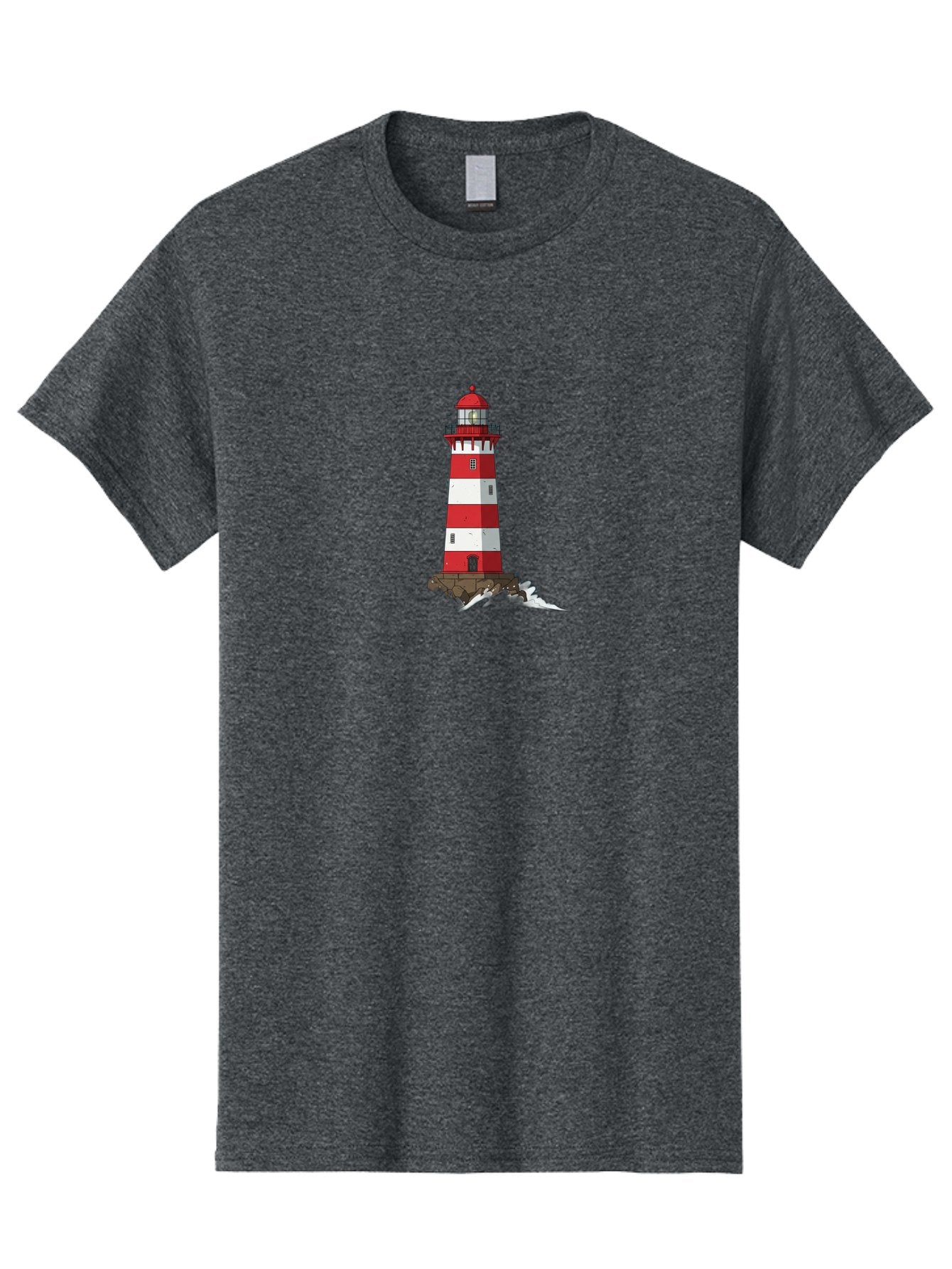 Red-And-White-Lighthouse Men'S Graphic Tee, 100% Cotton, Comfortable Casual Summer Wear, Machine Washable, Striped Lighthouse, Red And White Lighthouse, Rocky Coastline, Coastal Scenery, Maritime Navigation, Ocean Waves, Serene Atmosphere, Bae246 9