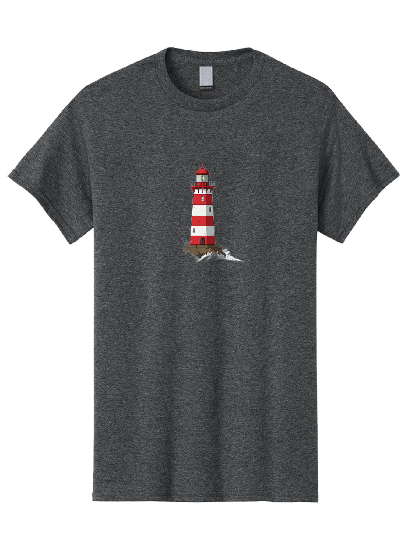 Red-And-White-Lighthouse Men'S Graphic Tee, 100% Cotton, Comfortable Casual Summer Wear, Machine Washable, Striped Lighthouse, Red And White Lighthouse, Rocky Coastline, Coastal Scenery, Maritime Navigation, Ocean Waves, Serene Atmosphere, Bae246 5
